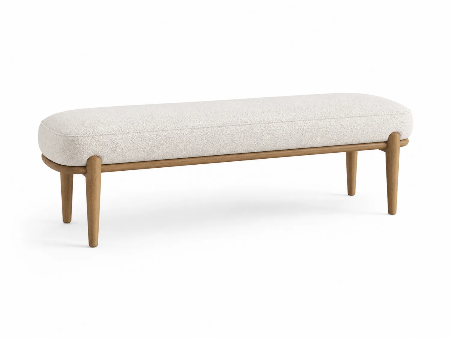 Panca rettangolare in legno di quercia e tessuto bouclé 140 cm