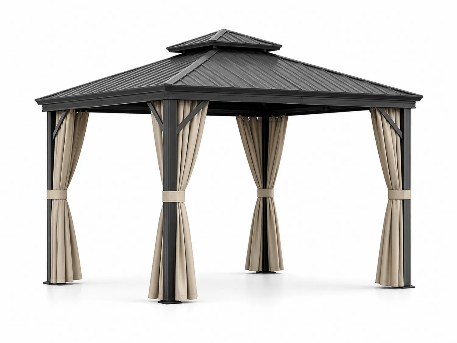 Gazebo in Alluminio con Tetto in Acciaio e Tende in Poliestere