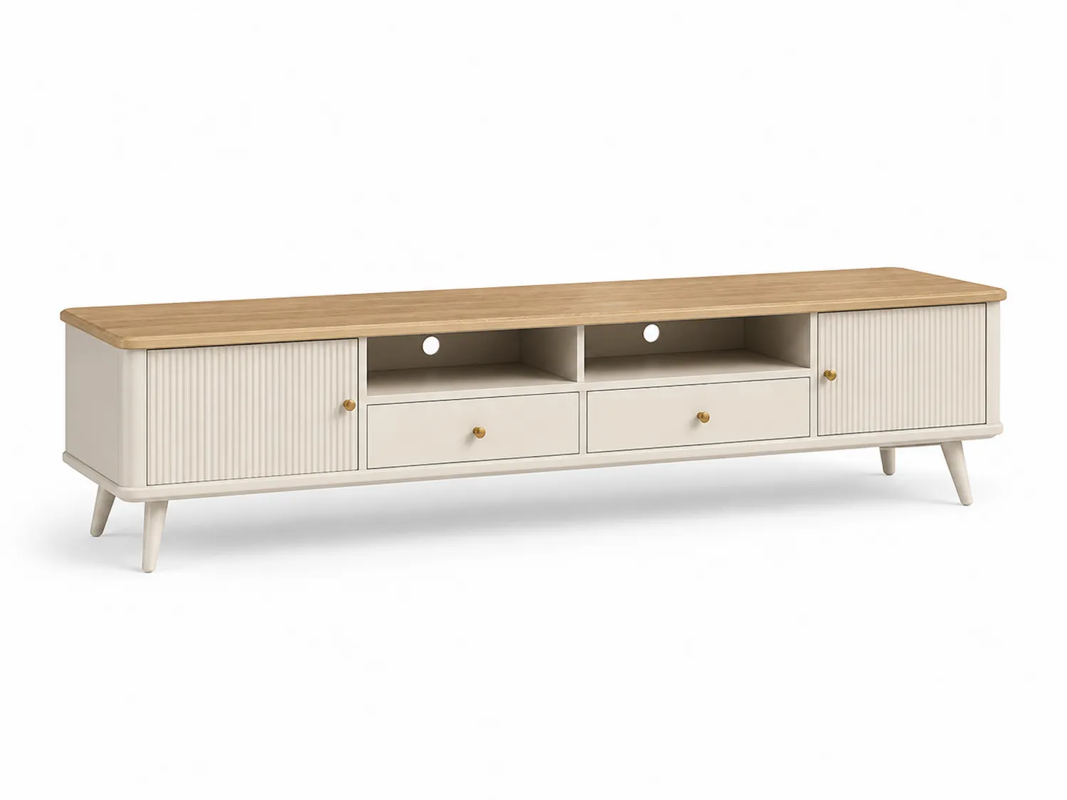 Mobile TV in Legno e MDF con Ante e Cassetti Beige e Rovere