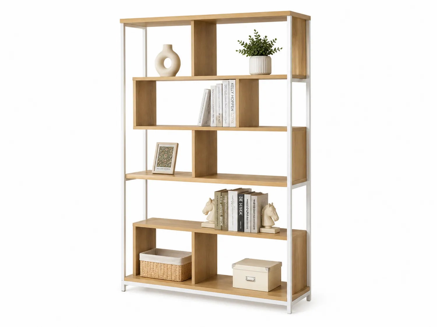Scaffale Libreria in Legno MDF e Metallo Verniciato 180x120x30 cm