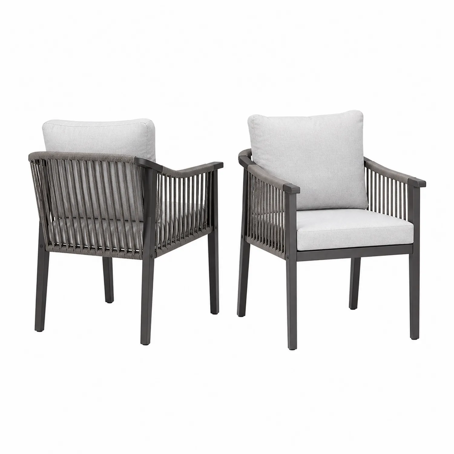 Set di 2 Sedie da Giardino in Metallo con Cuscini in Tessuto Grigio