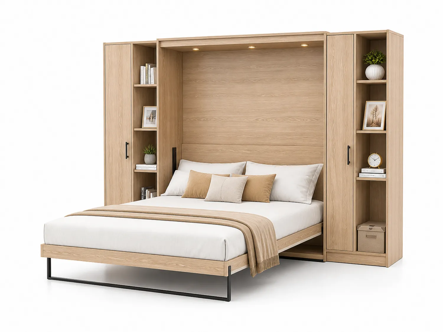 Letto Matrimoniale a Scomparsa con Libreria in Legno