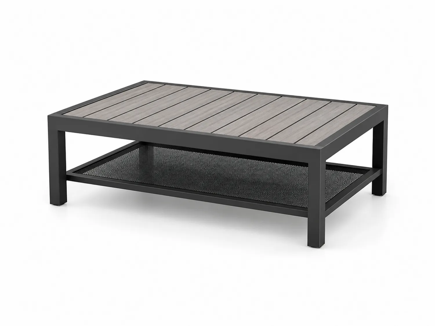 Tavolino Rettangolare in Alluminio e Legno Grigio e Nero
