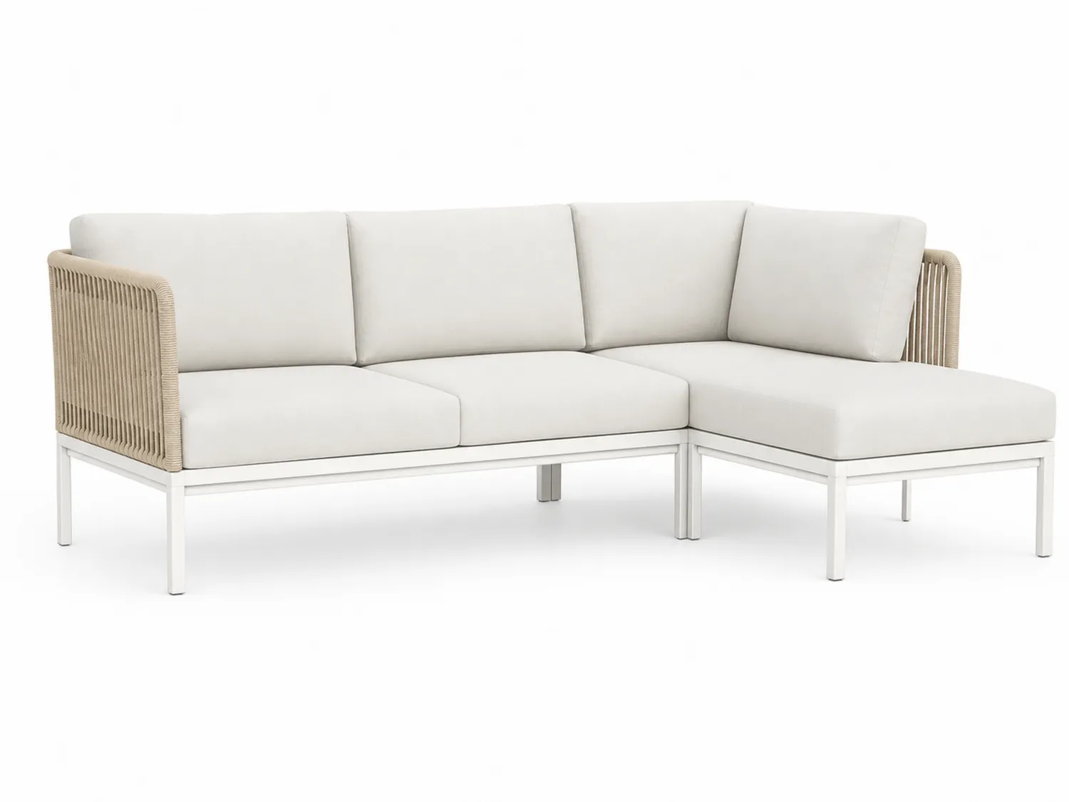 Divano angolare da giardino in metallo e tessuto 210 cm Bianco e Beige