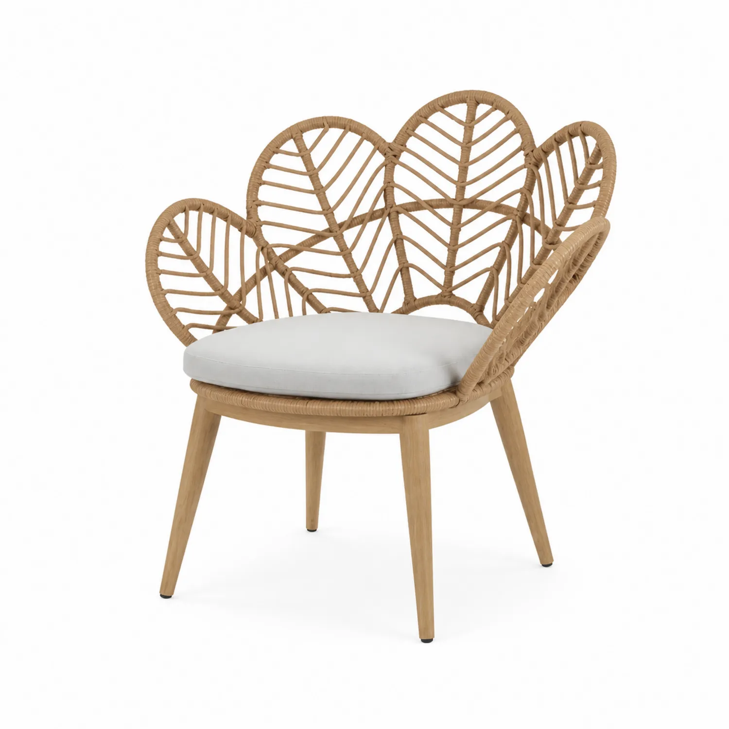 Poltrona in Rattan con Cuscino in Tessuto Grigio
