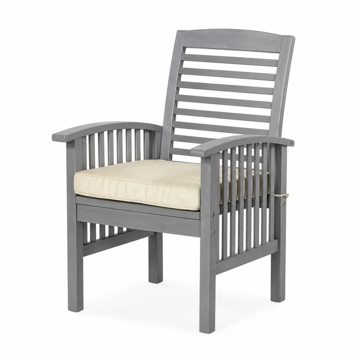 Sedia da Giardino in Legno di Acacia Grigio con Cuscino in Poliestere Crema