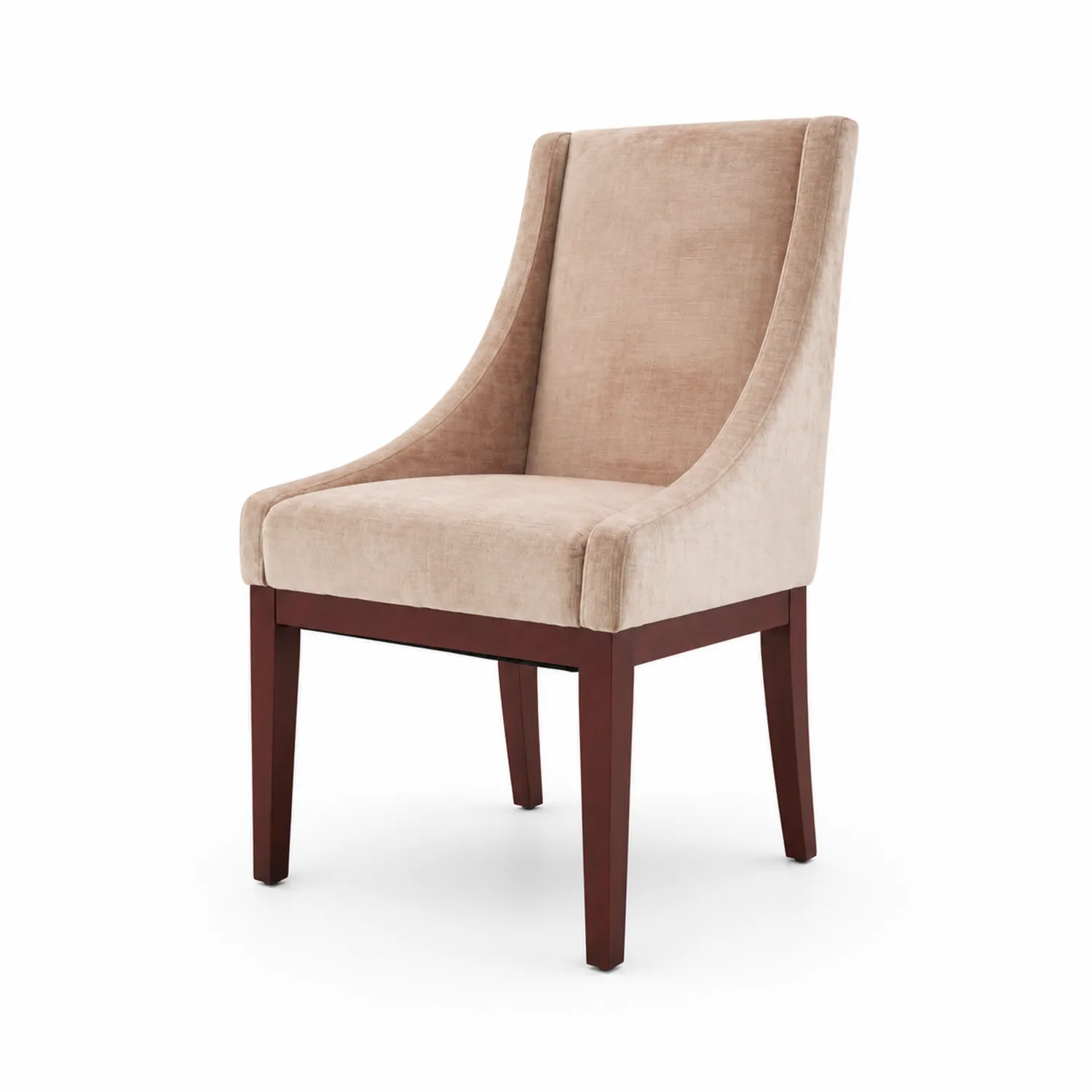 Sedia in Velluto Beige con Gambe in Legno
