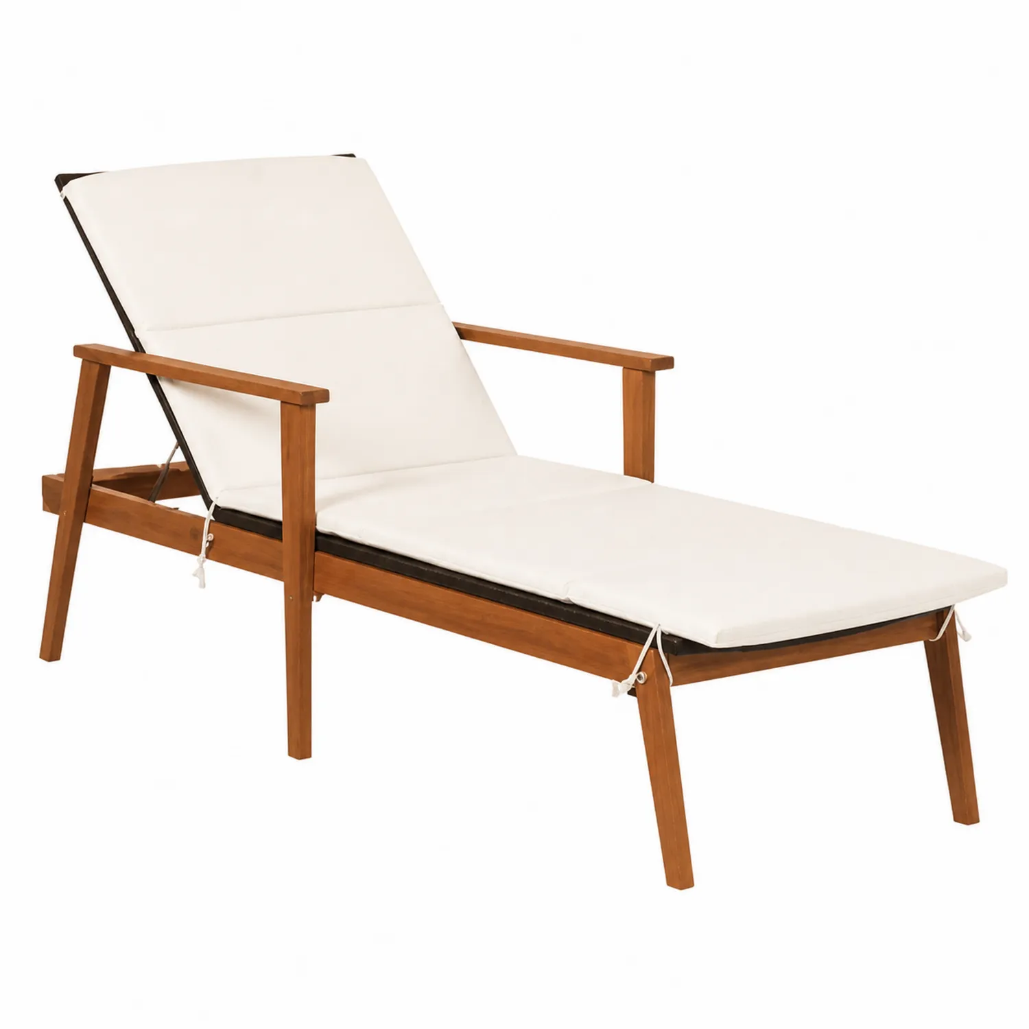 Sedia a sdraio legno acacia con cuscino poliestere bianco
