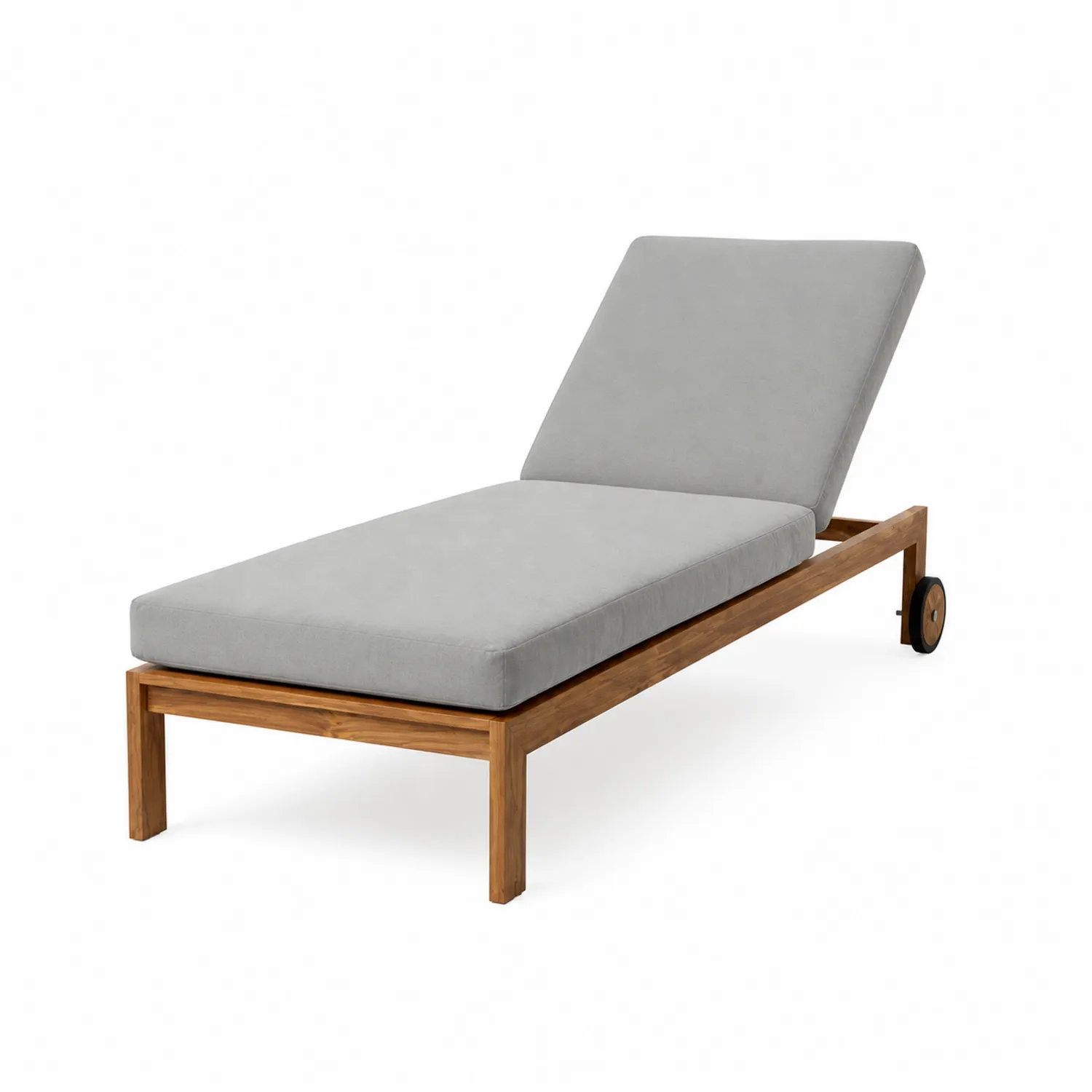 Sdraio in Teak con Rivestimento in Tessuto Grigio