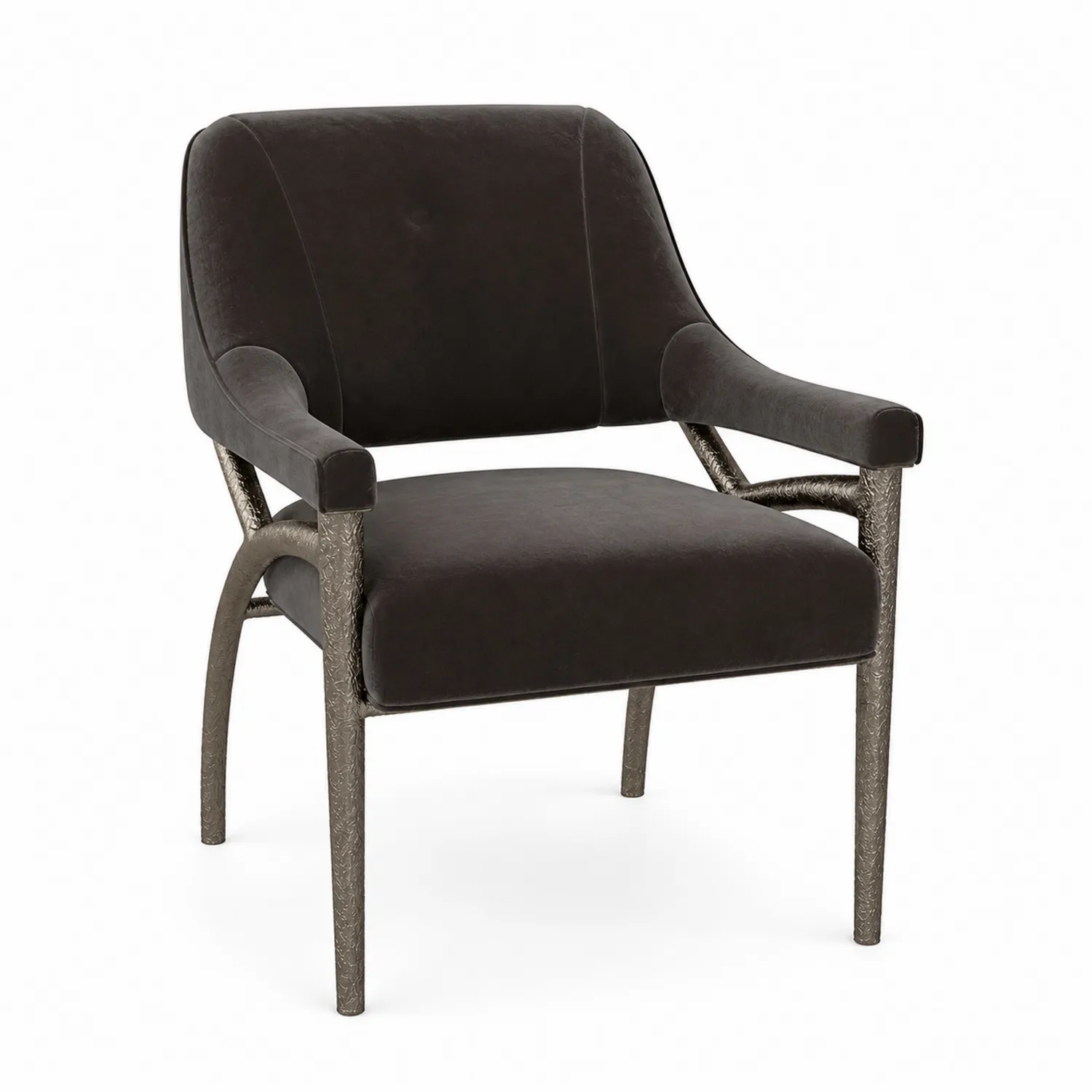 Poltrona in velluto nero con struttura in metallo