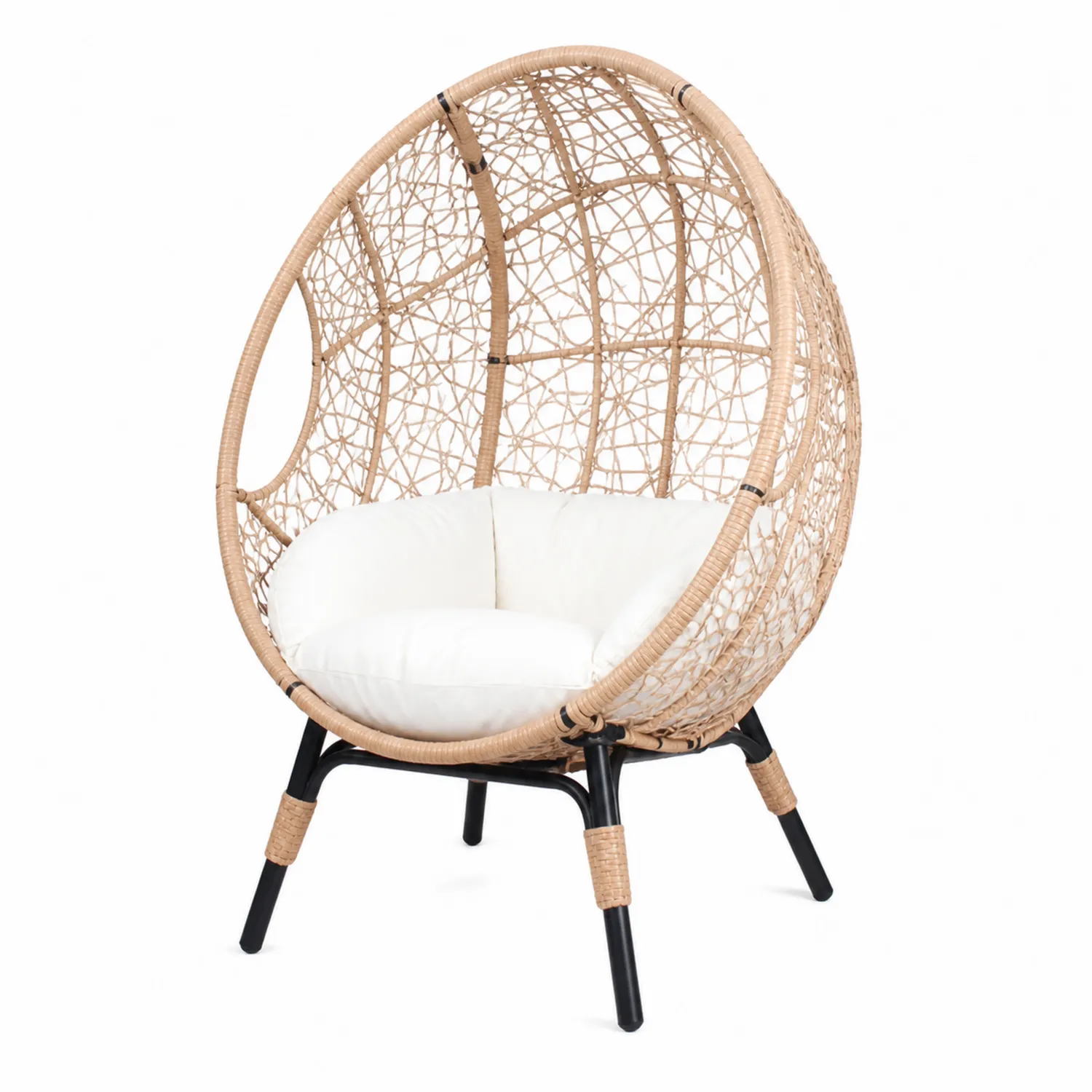 Poltrona in Rattan Sintetico con Cuscino in Poliestere Bianco