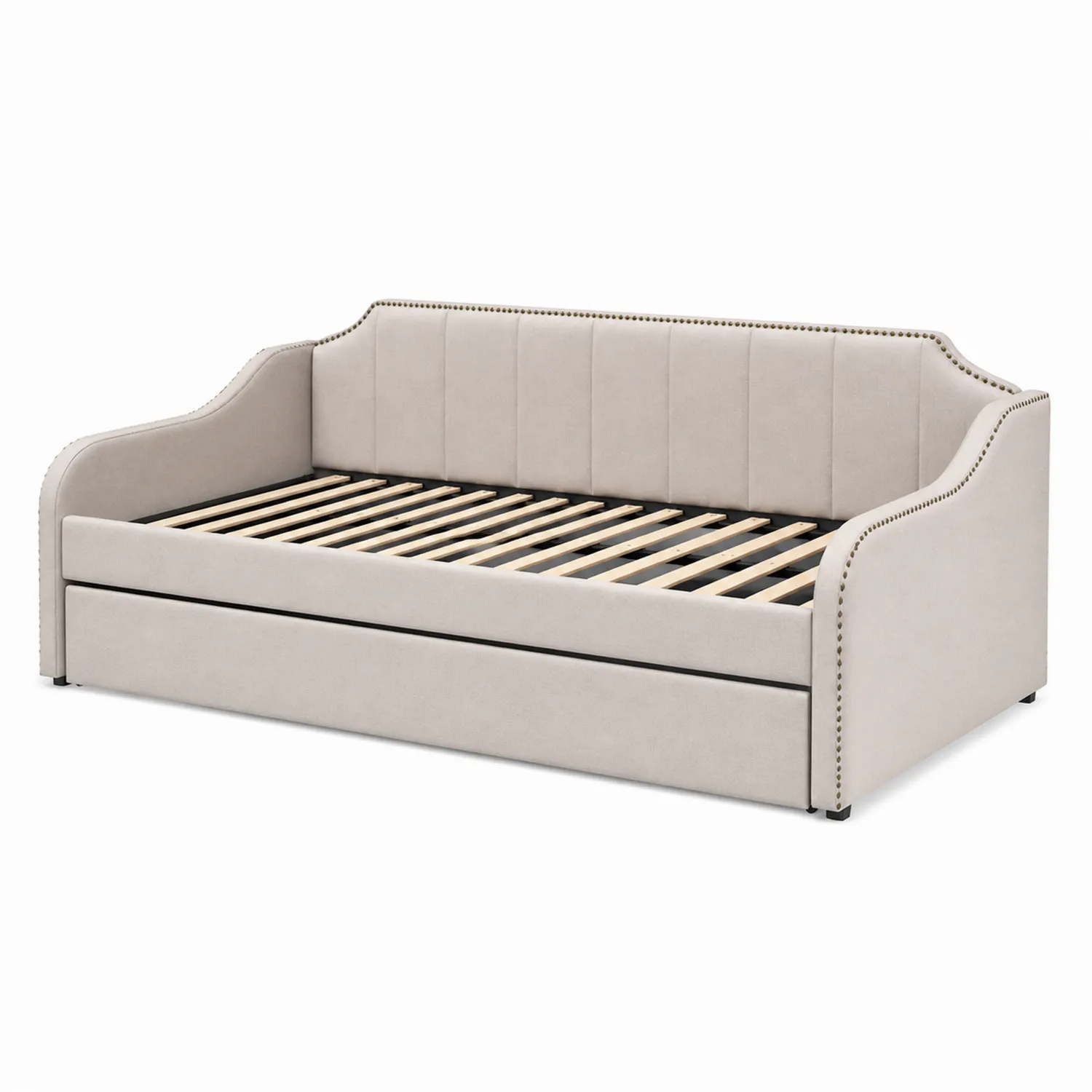 Divano Letto Singolo con Cassetto in Lino Beige