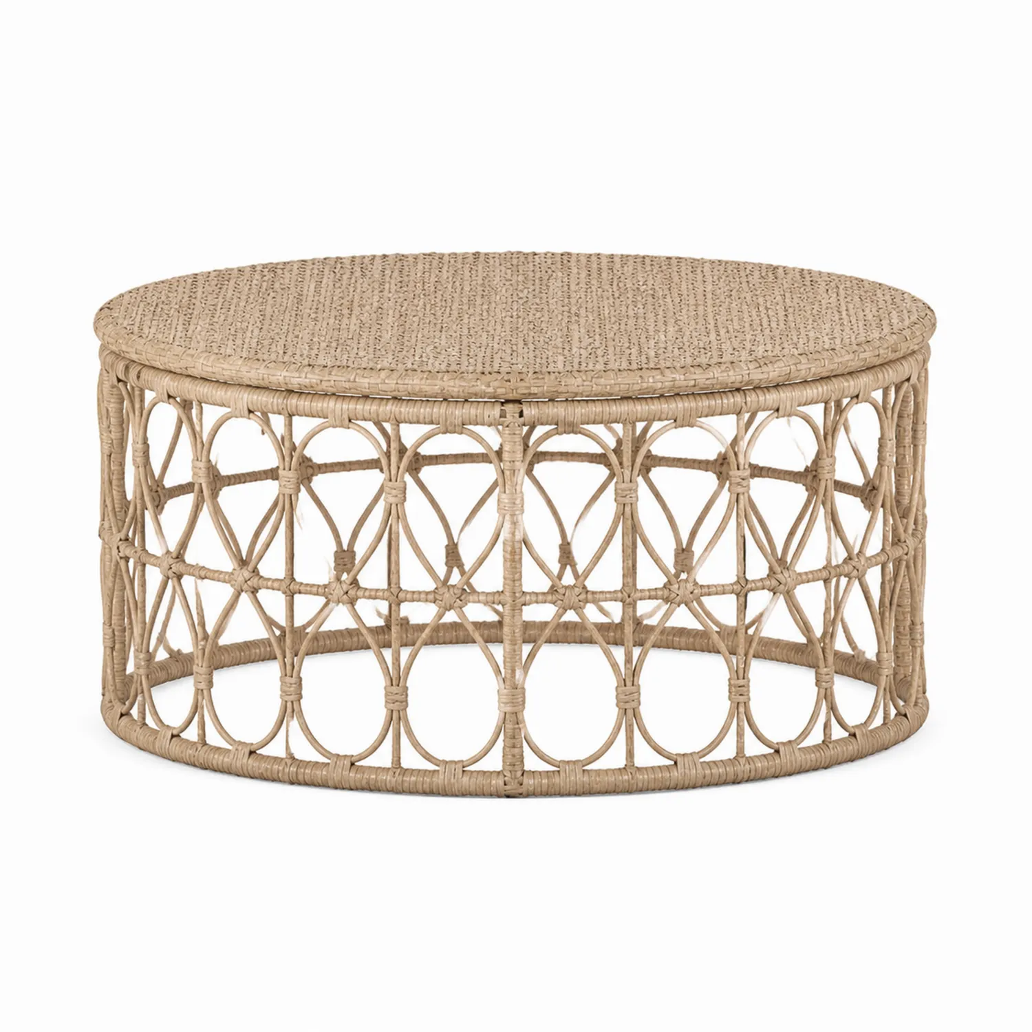 Tavolino rotondo in rattan intrecciato, diametro 80 cm