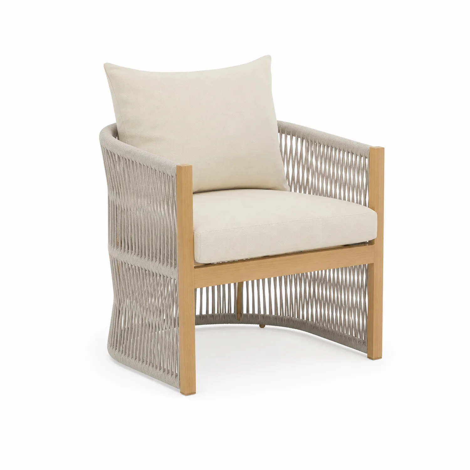 Poltrona da Esterno con Struttura in Legno e Intreccio in Corda Beige