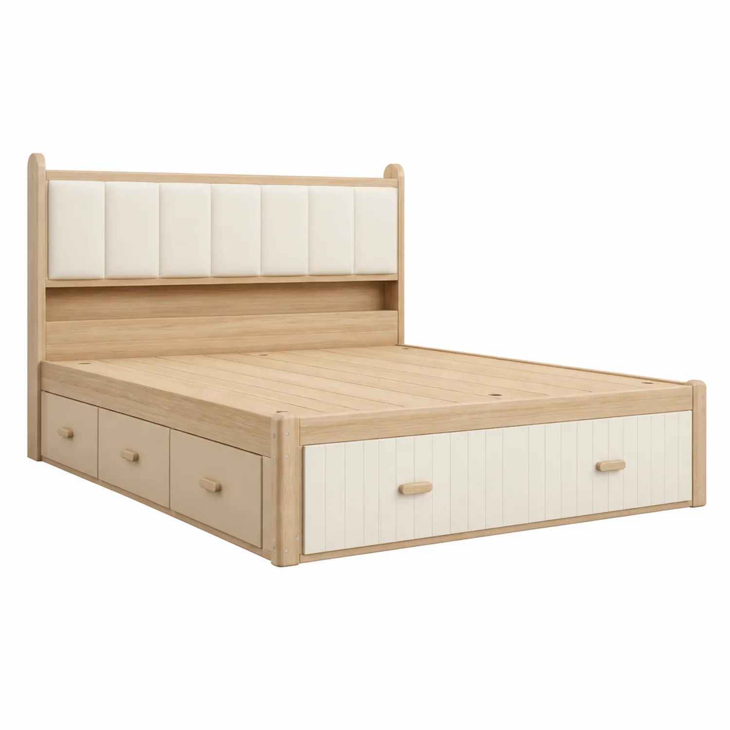 Letto Matrimoniale Contenitore Legno Naturale con Testiera Bianca 200x160 cm
