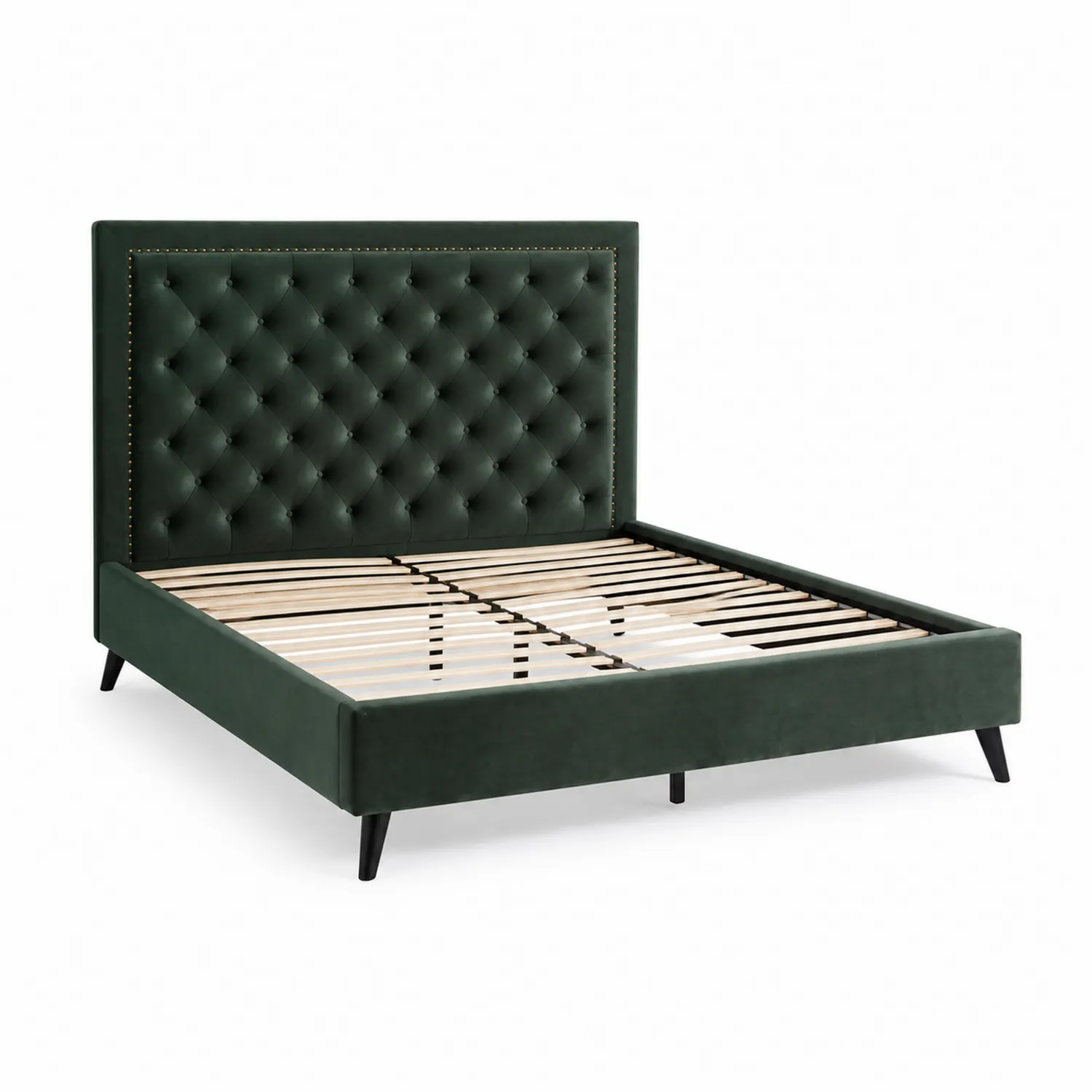 Letto matrimoniale verde in velluto con testiera trapuntata 200x160 cm