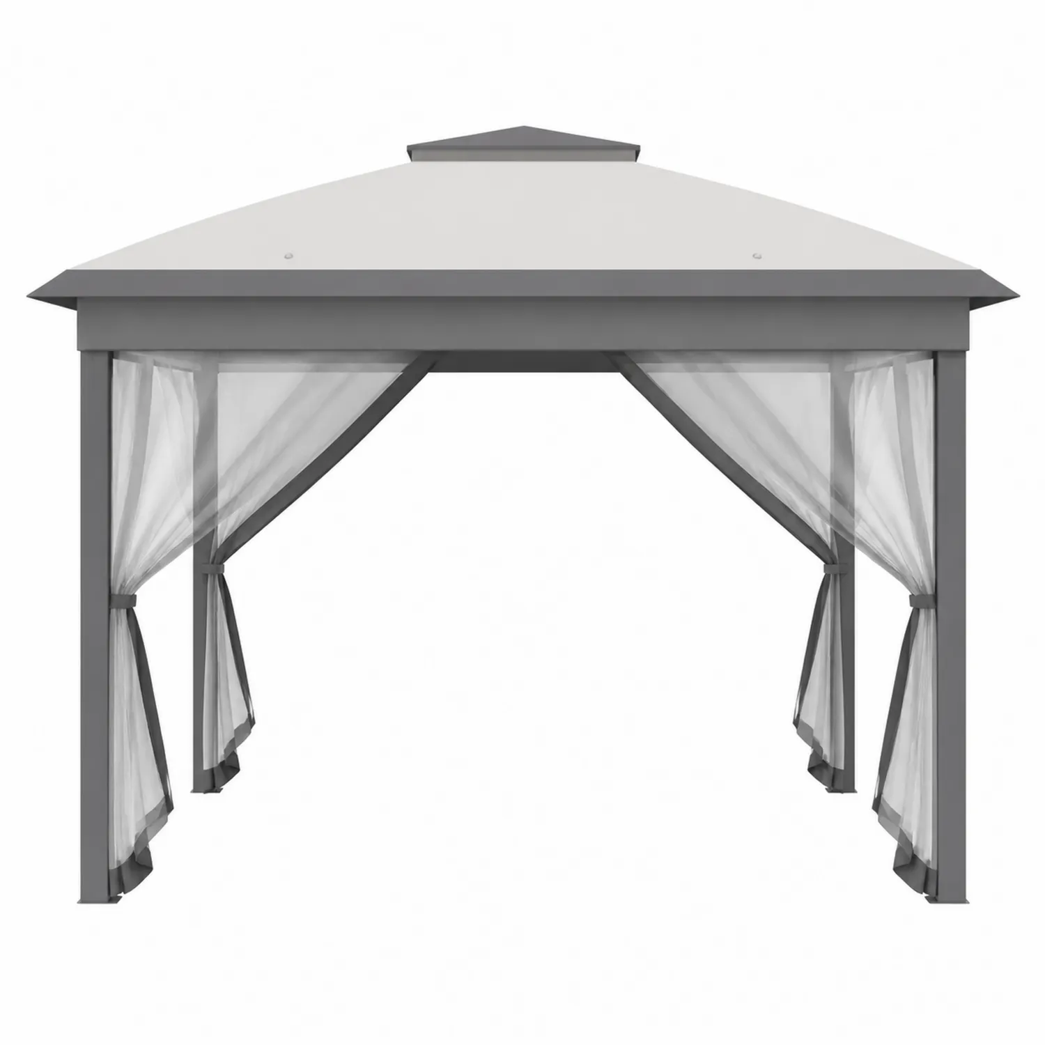 Gazebo da Giardino in Acciaio e Poliestere con Tende Grigio