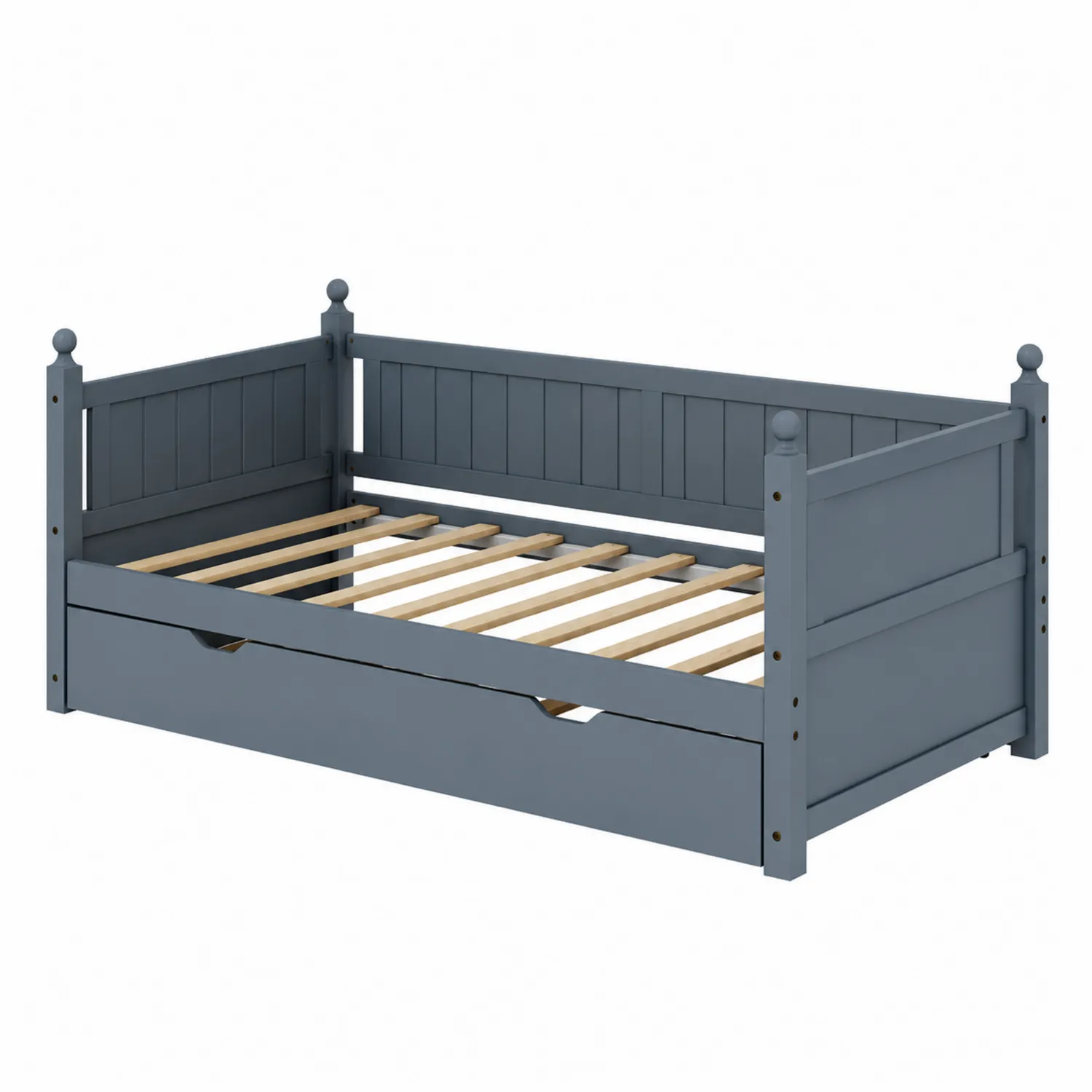 Letto singolo in legno massello con cassettone Grigio 200x90x80 cm