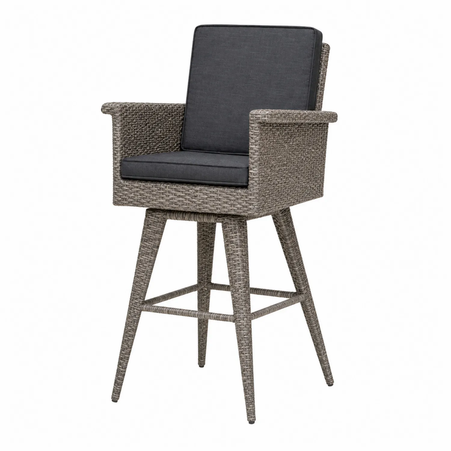 Sedia da Giardino Rattan Sintetico Grigio con Cuscino in Poliestere Nero, Altezza 120 cm, Larghezza 60 cm