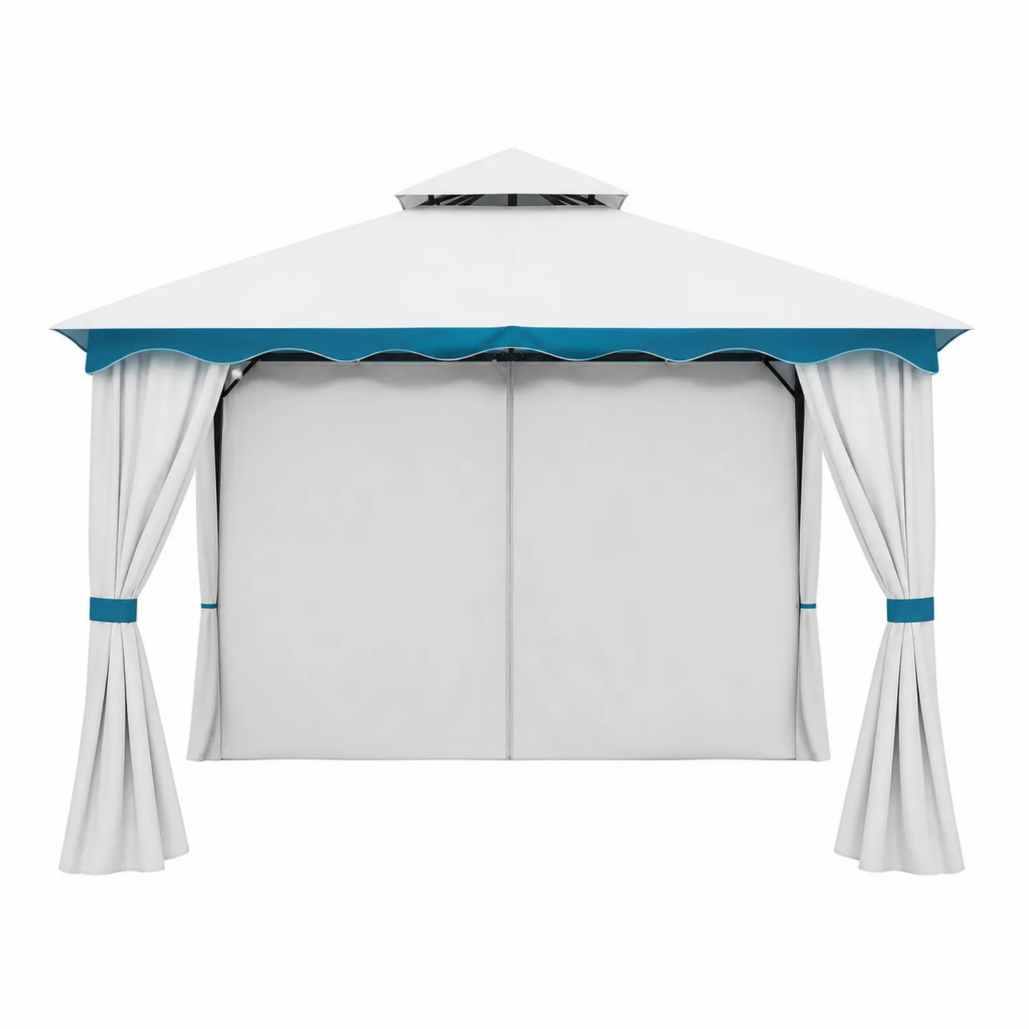 Gazebo da Giardino in Metallo 3x3m Bianco e Blu Poliestere