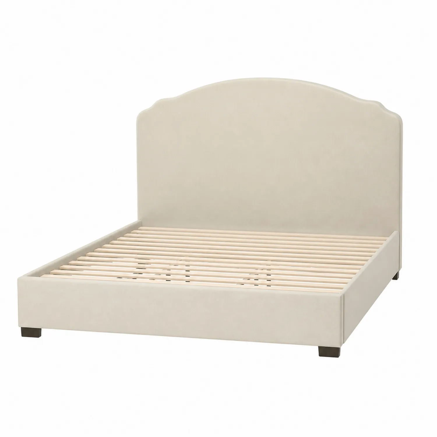 Letto matrimoniale in legno e tessuto beige