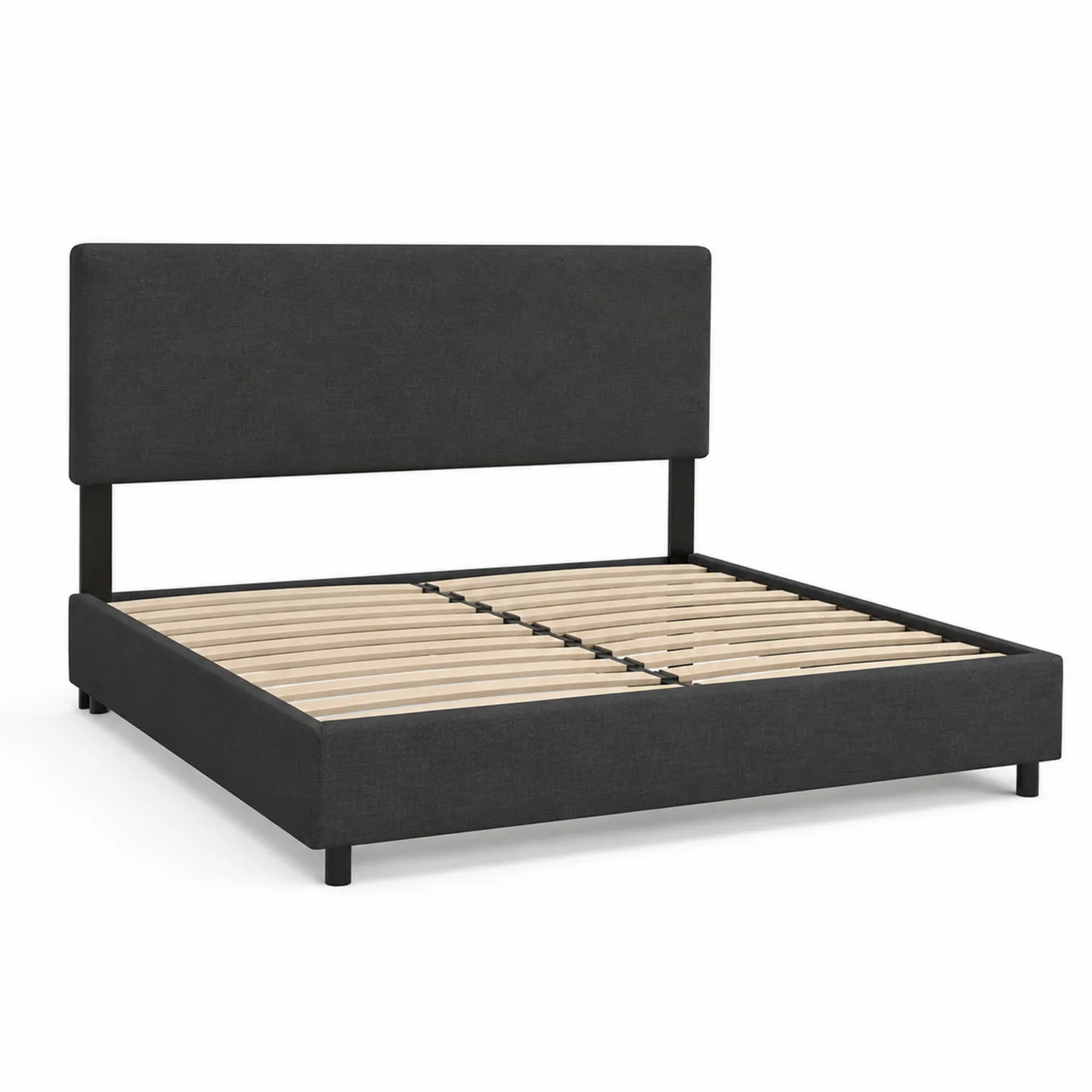 Letto matrimoniale in tessuto poliestere con struttura in legno, 200x160 cm, Anthracite