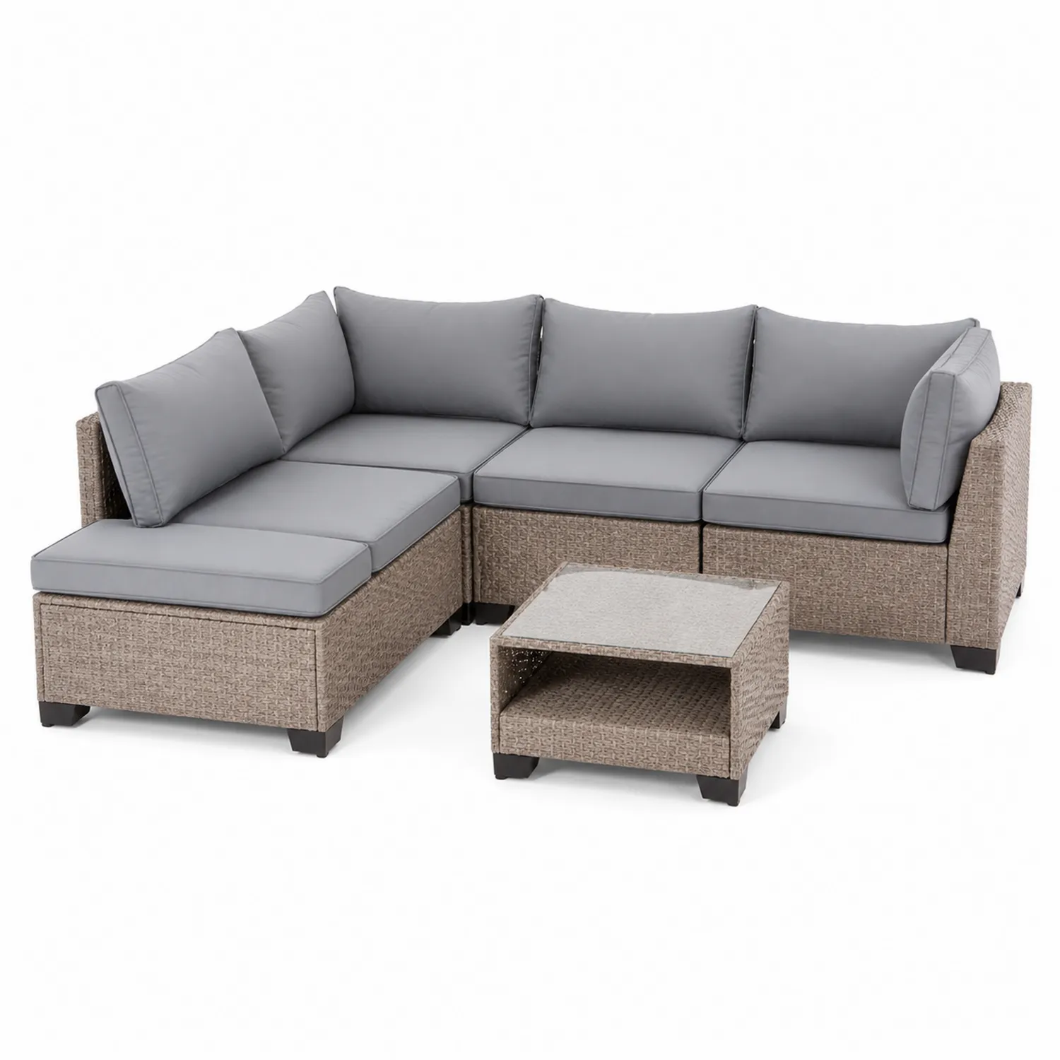 Set Divano Angolare Rattan Sintetico con Tavolino 5 Pezzi Grigio