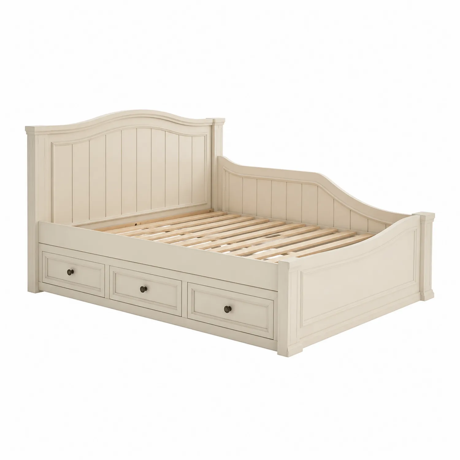 Letto matrimoniale in legno con cassetti Avorio 200x160 cm