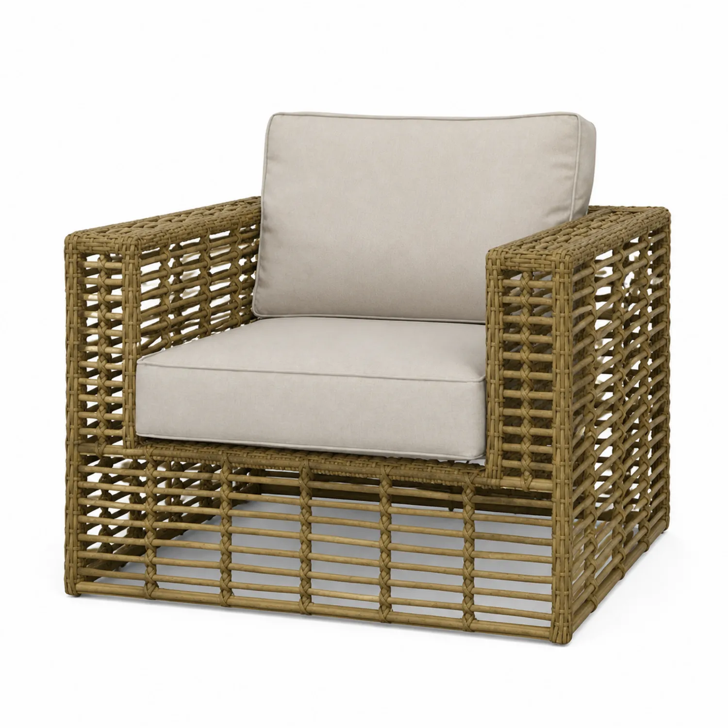 Poltrona da Giardino in Rattan Sintetico con Cuscini in Poliestere Beige