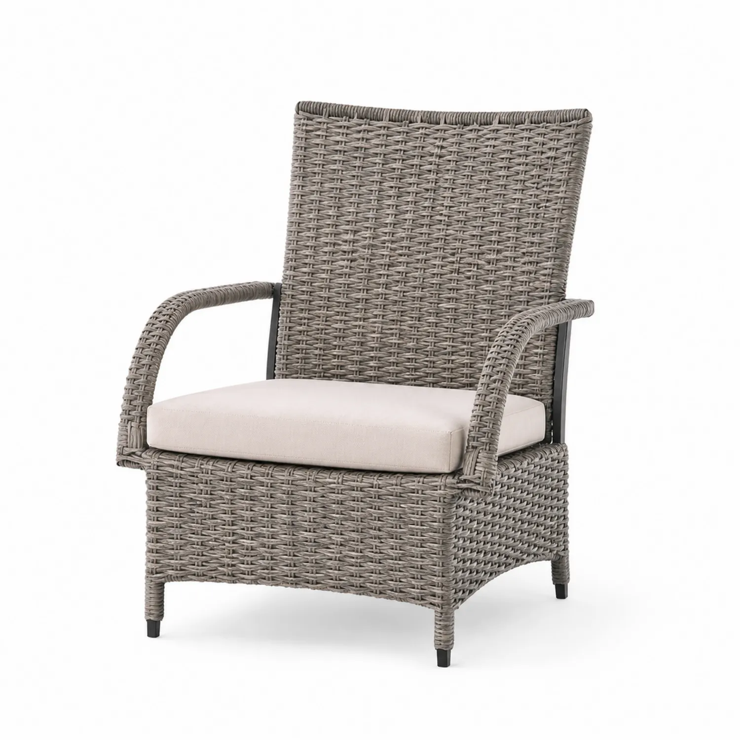 Poltrona in Rattan Sintetico con Cuscino in Poliestere, Grigio/Beige