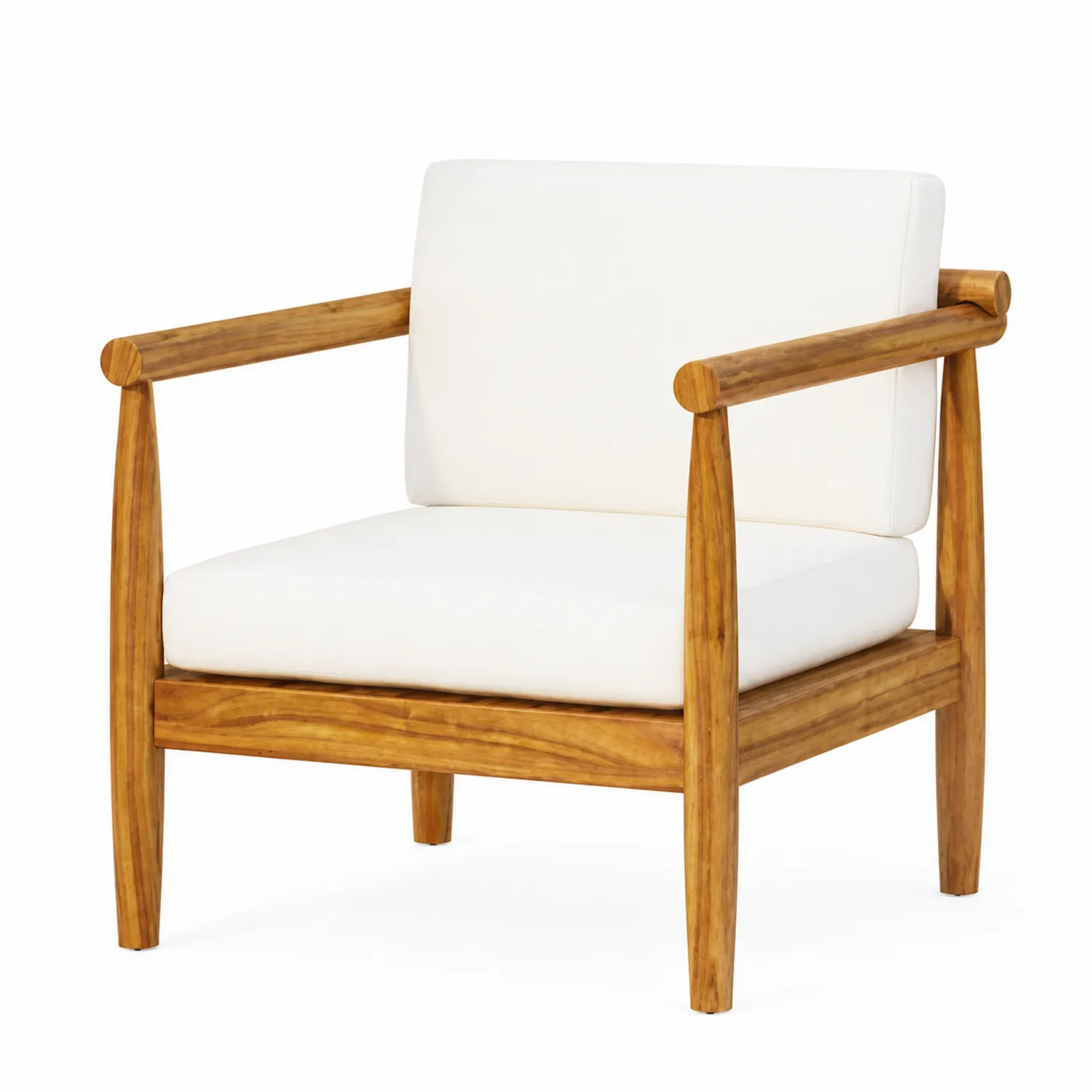Poltrona in legno di teak con cuscini bianchi