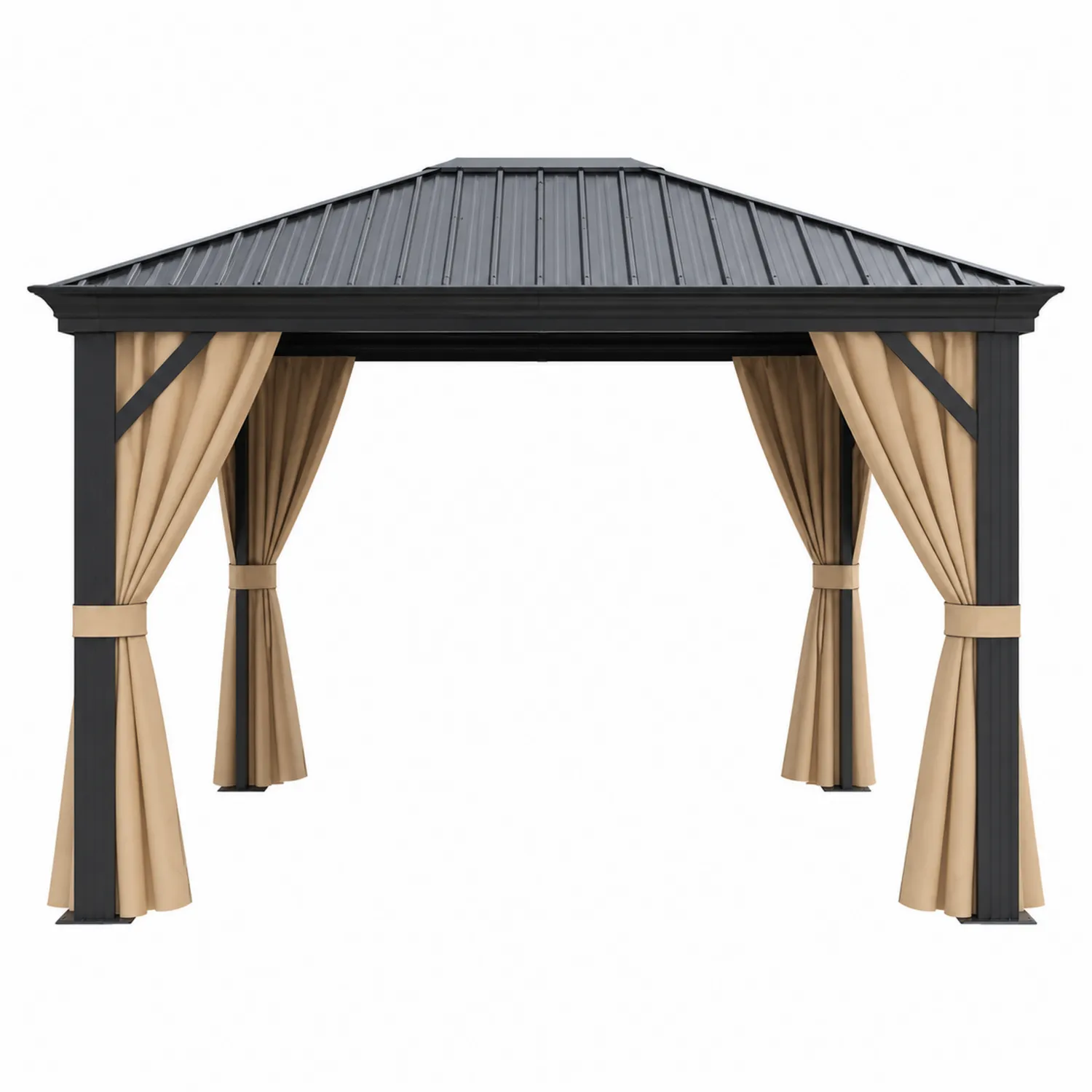 Gazebo in Alluminio e Acciaio con Tende in Poliestere 3x3 m Nero/Beige