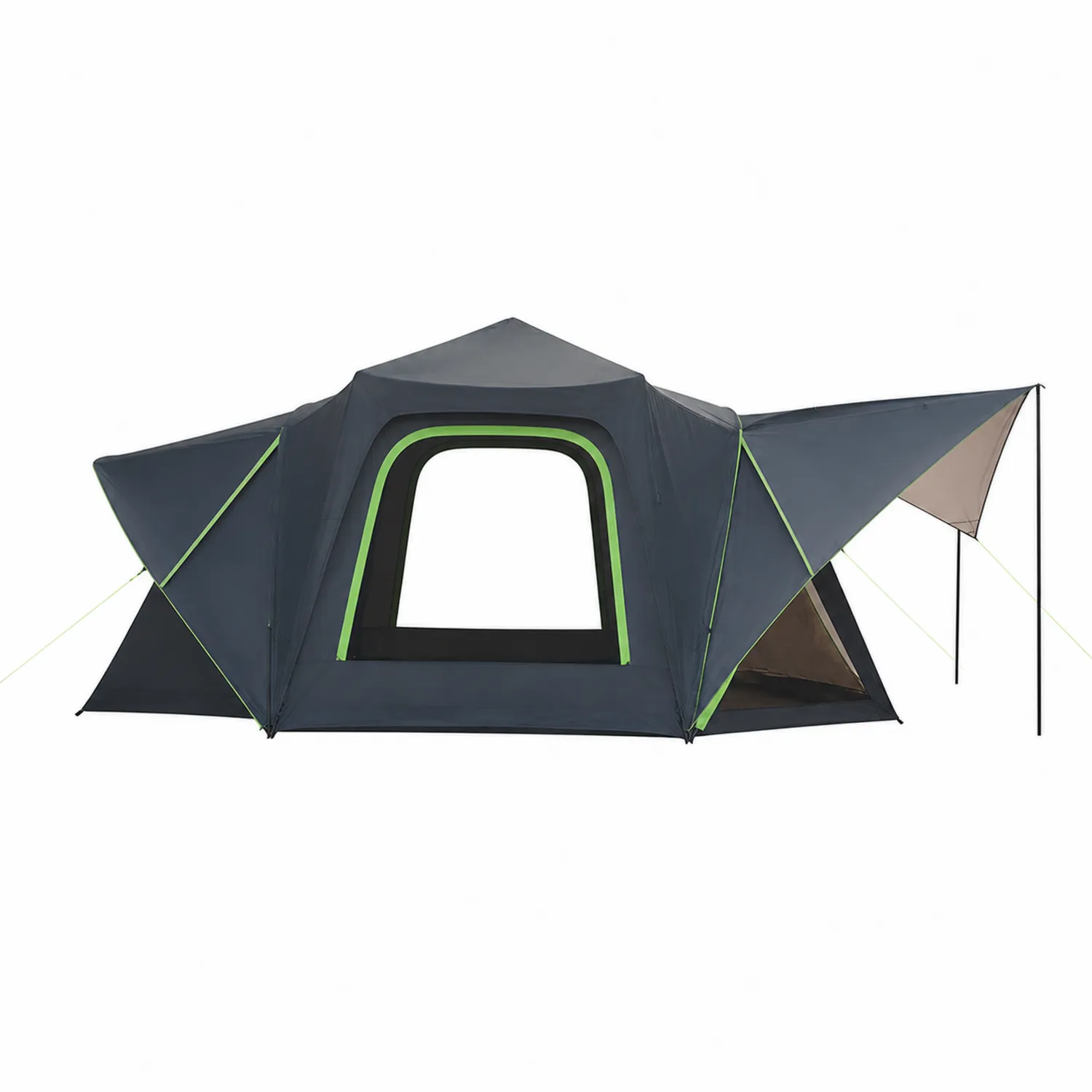 Tenda da Campeggio Esagonale in Poliestere Impermeabile Grigio e Verde