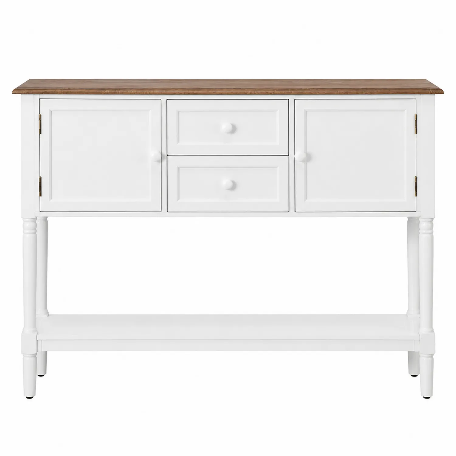 Consolle per ingresso in Legno di Pino e MDF Bianco con Piano in Legno Naturale