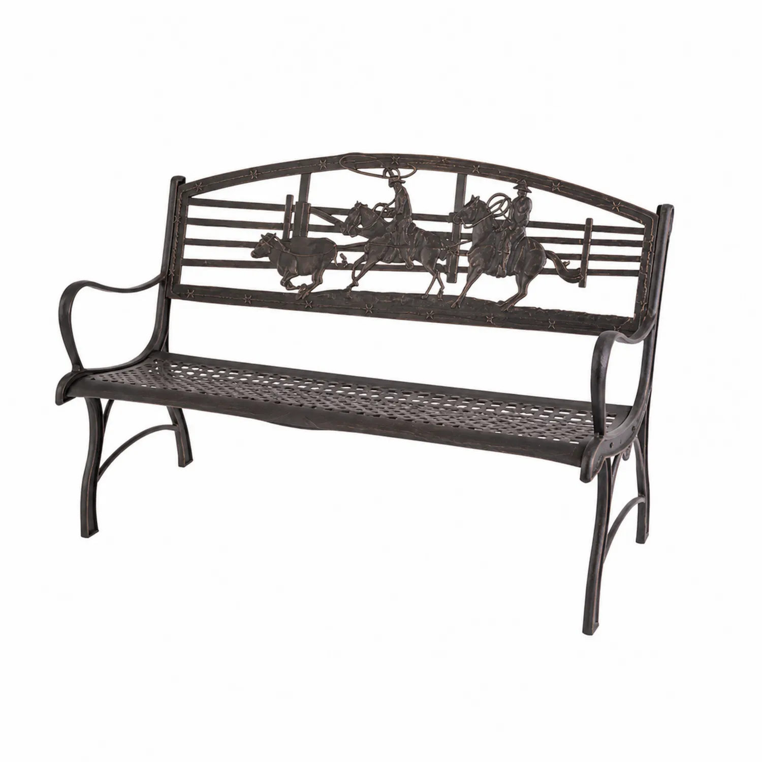 Panca da Giardino in Ferro con Schienale Decorativo 128x60x85 cm