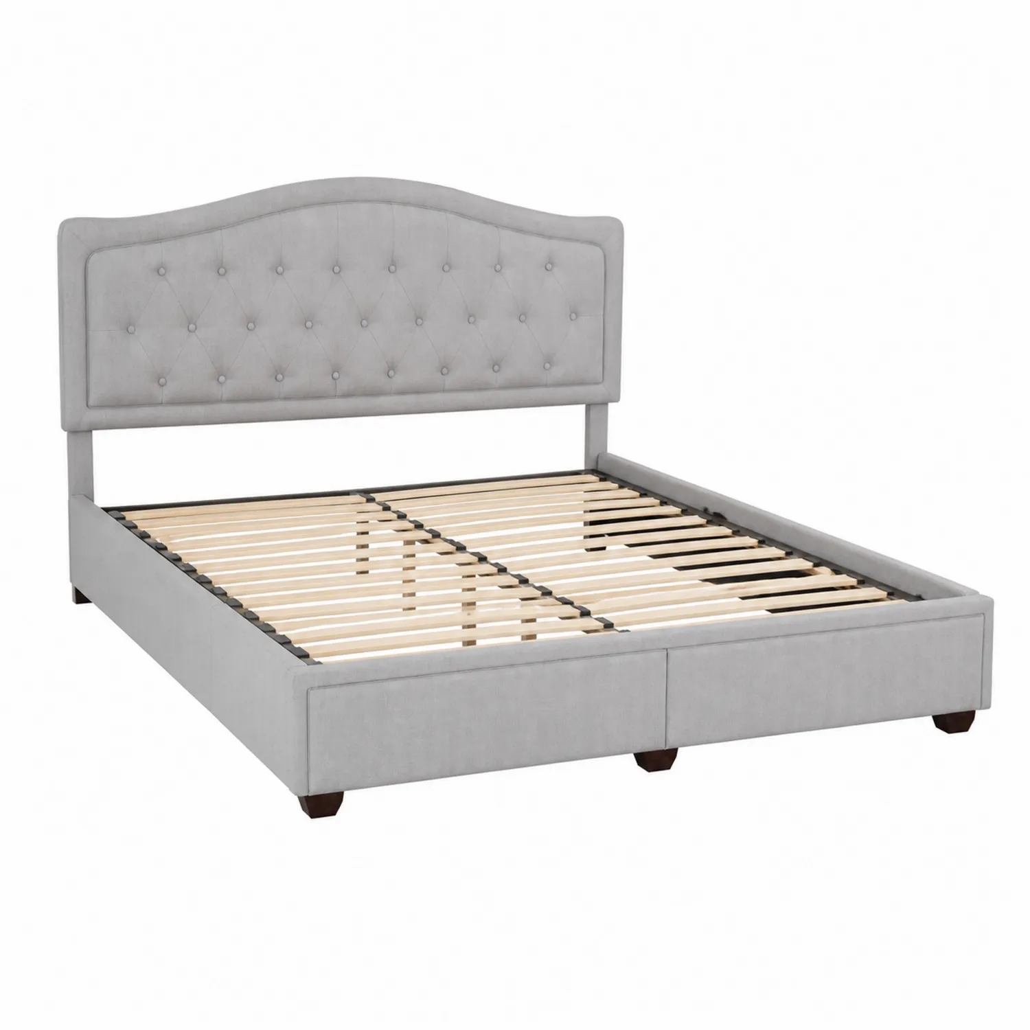 Letto matrimoniale grigio in tessuto con testiera capitonné