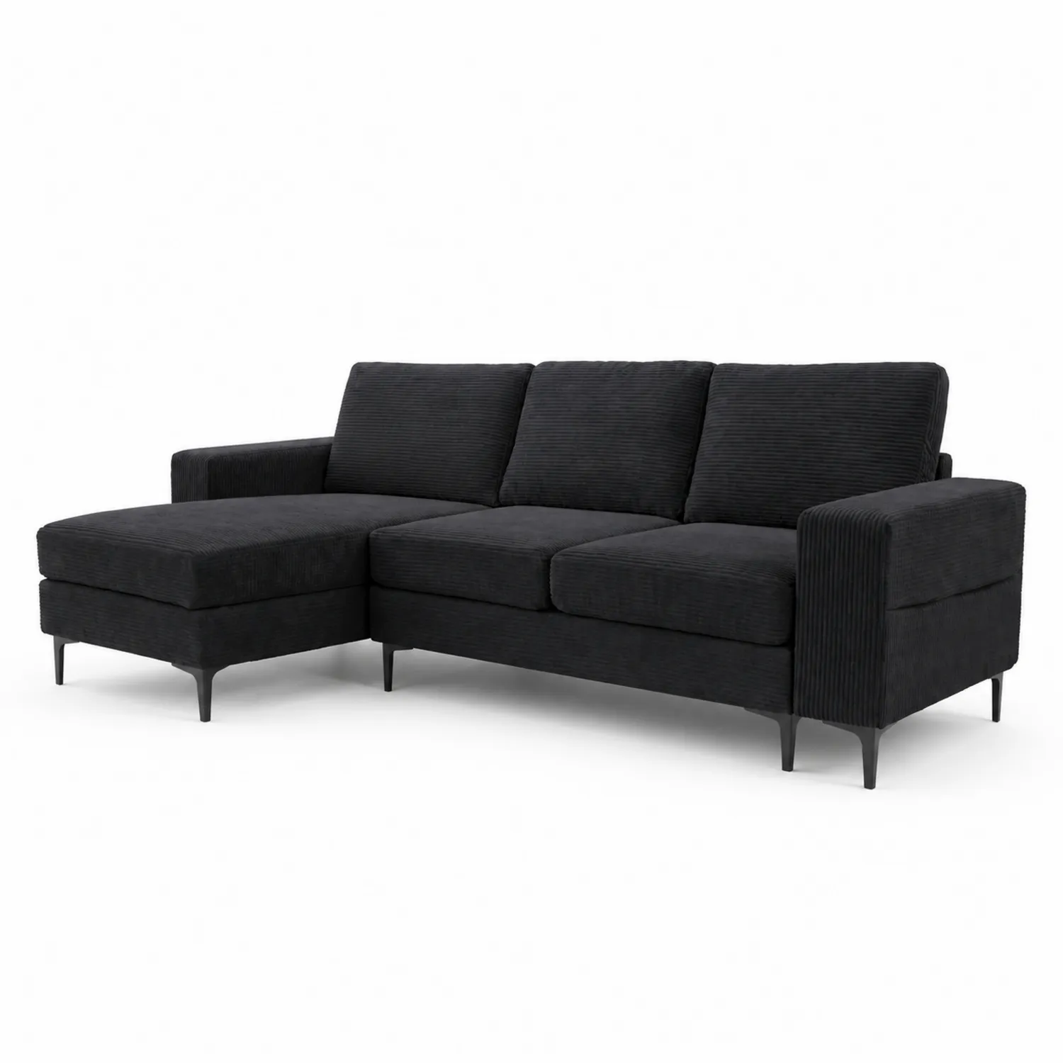 Divano angolare in velluto con chaise longue sinistra nero