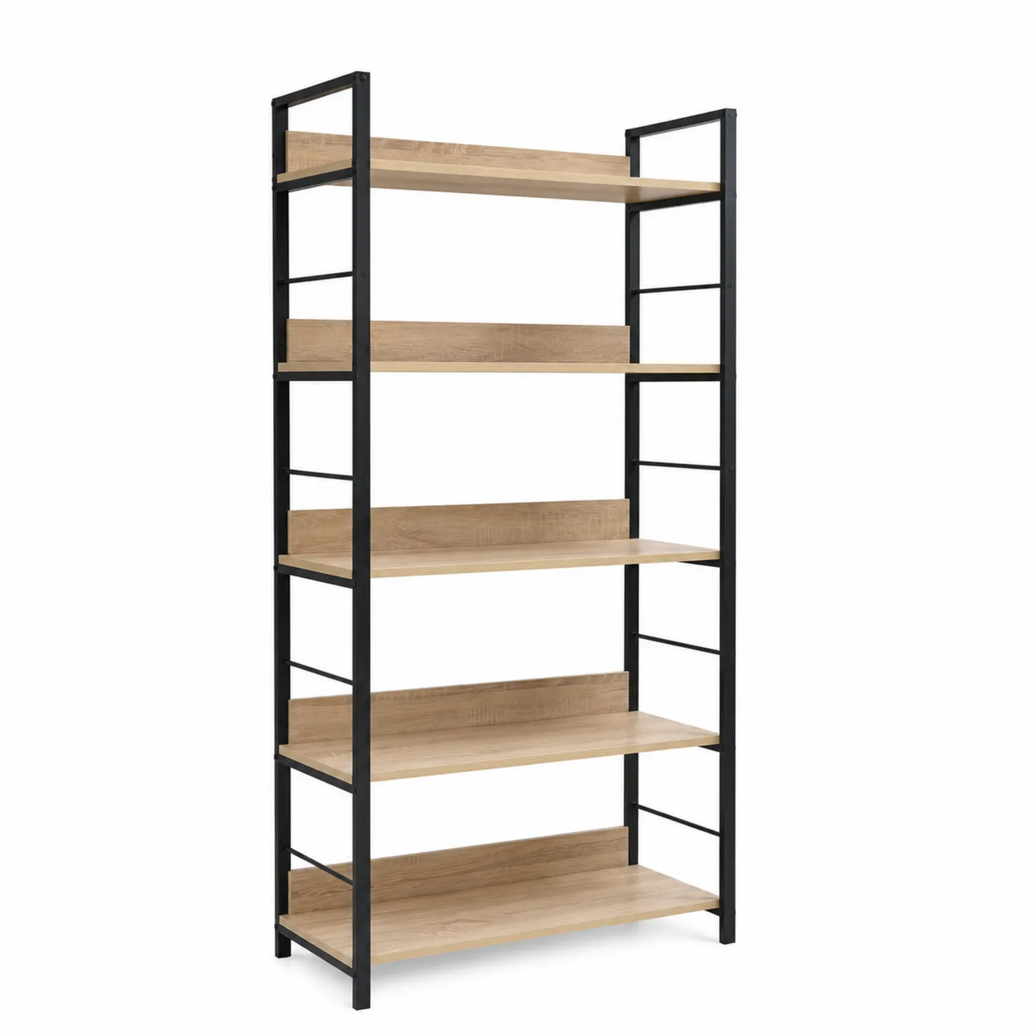 Scaffale libreria a 5 ripiani in legno e metallo 180x90x30 cm Marrone e Nero