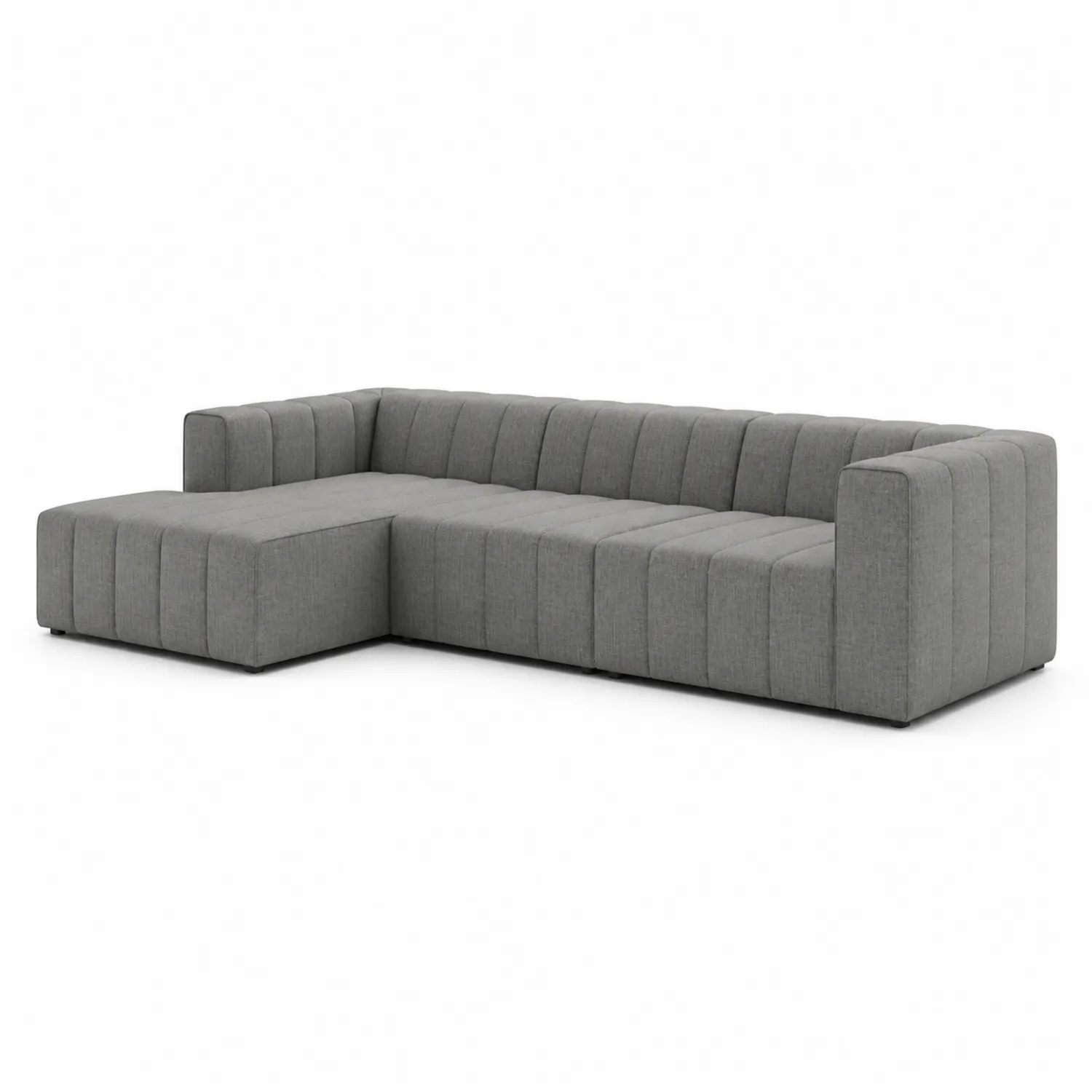 Divano angolare in tessuto poliestere grigio con chaise longue