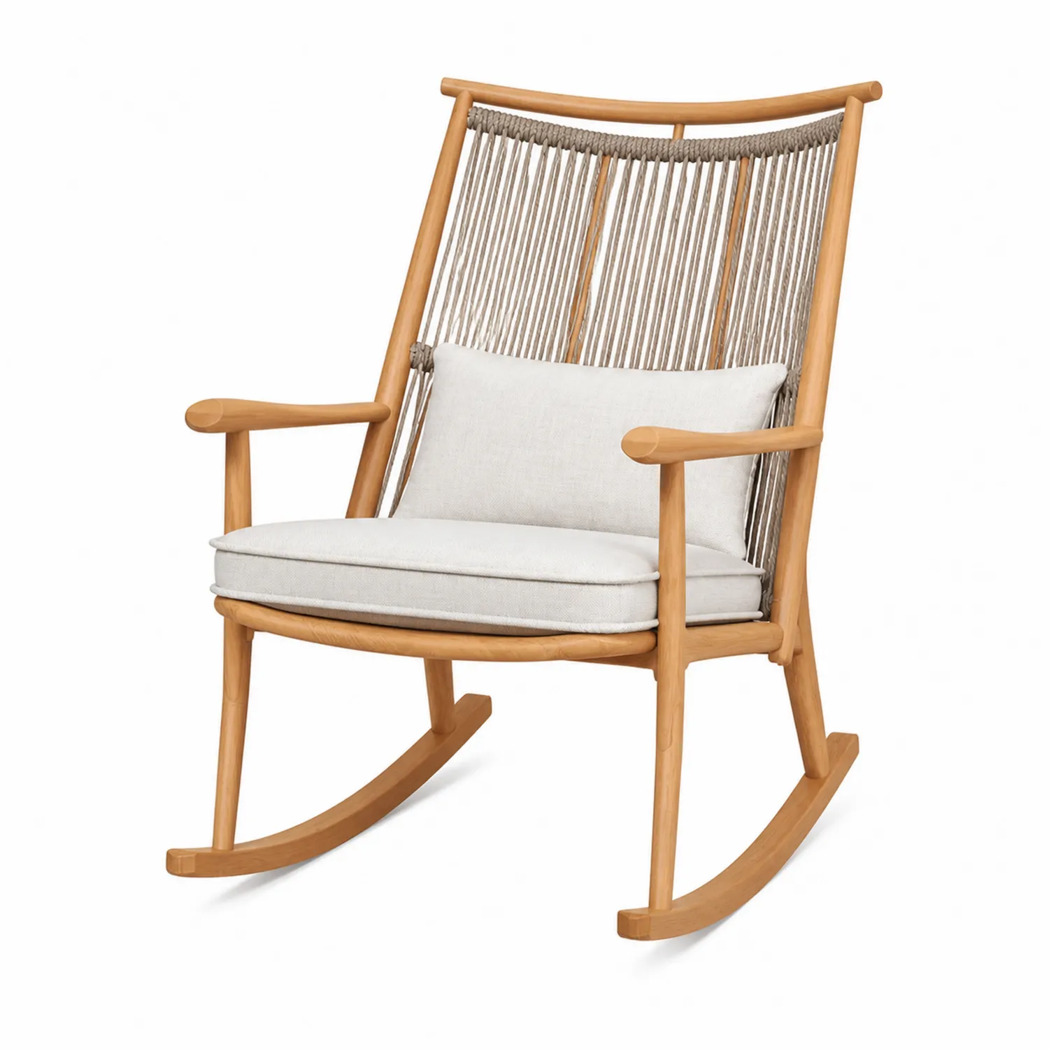 Sedia a Dondolo in Legno con Seduta in Poliestere Beige