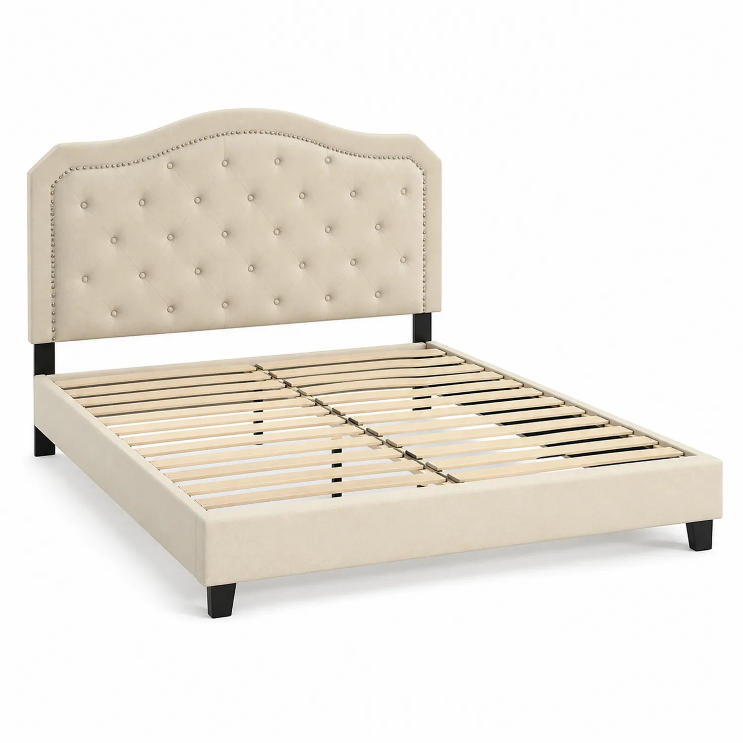 Letto matrimoniale beige in ecopelle con doghe in legno di betulla 160x200 cm