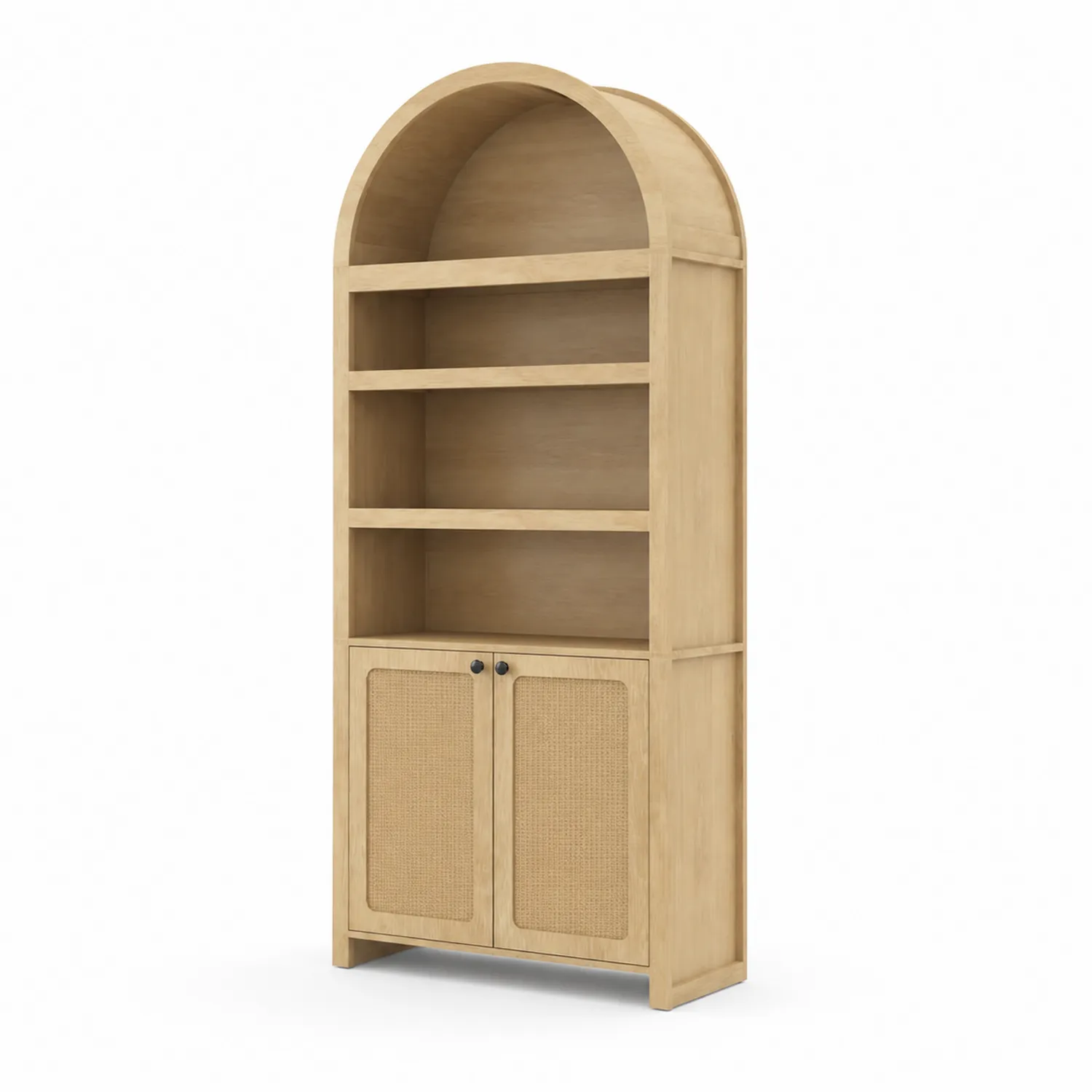 Libreria ad Arco in Legno e Rattan Naturale