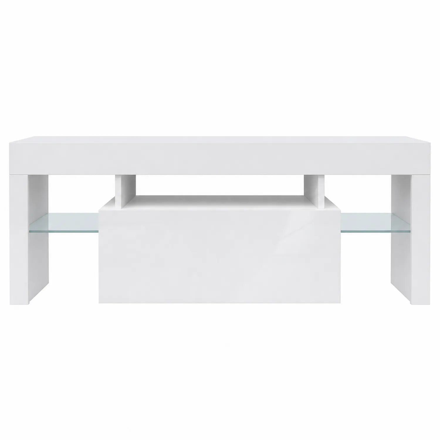 Mobile TV Rettangolare in MDF con Ripiani in Vetro Bianco