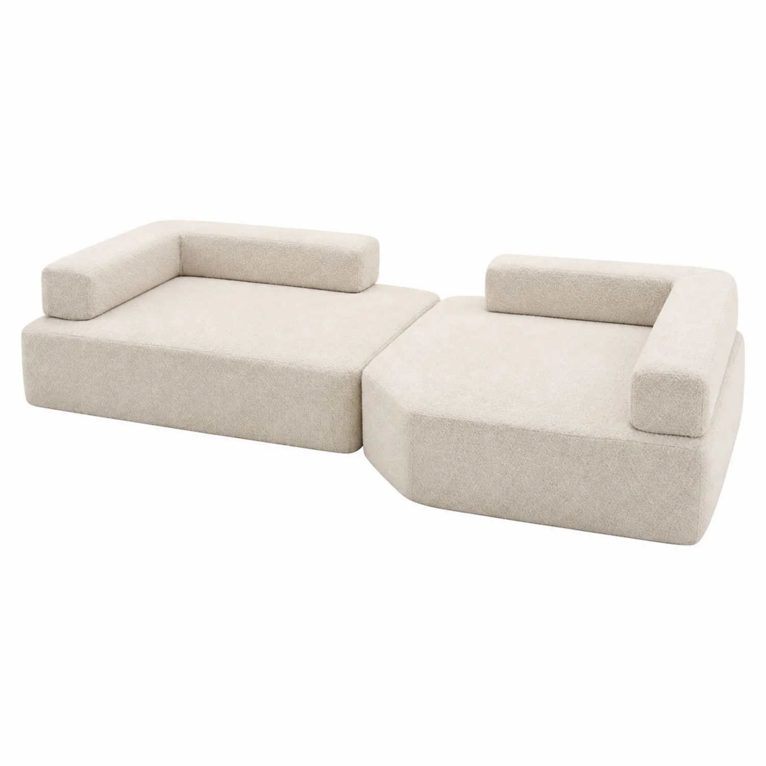 Divano Modulabile in Tessuto Beige con Imbottitura in Schiuma