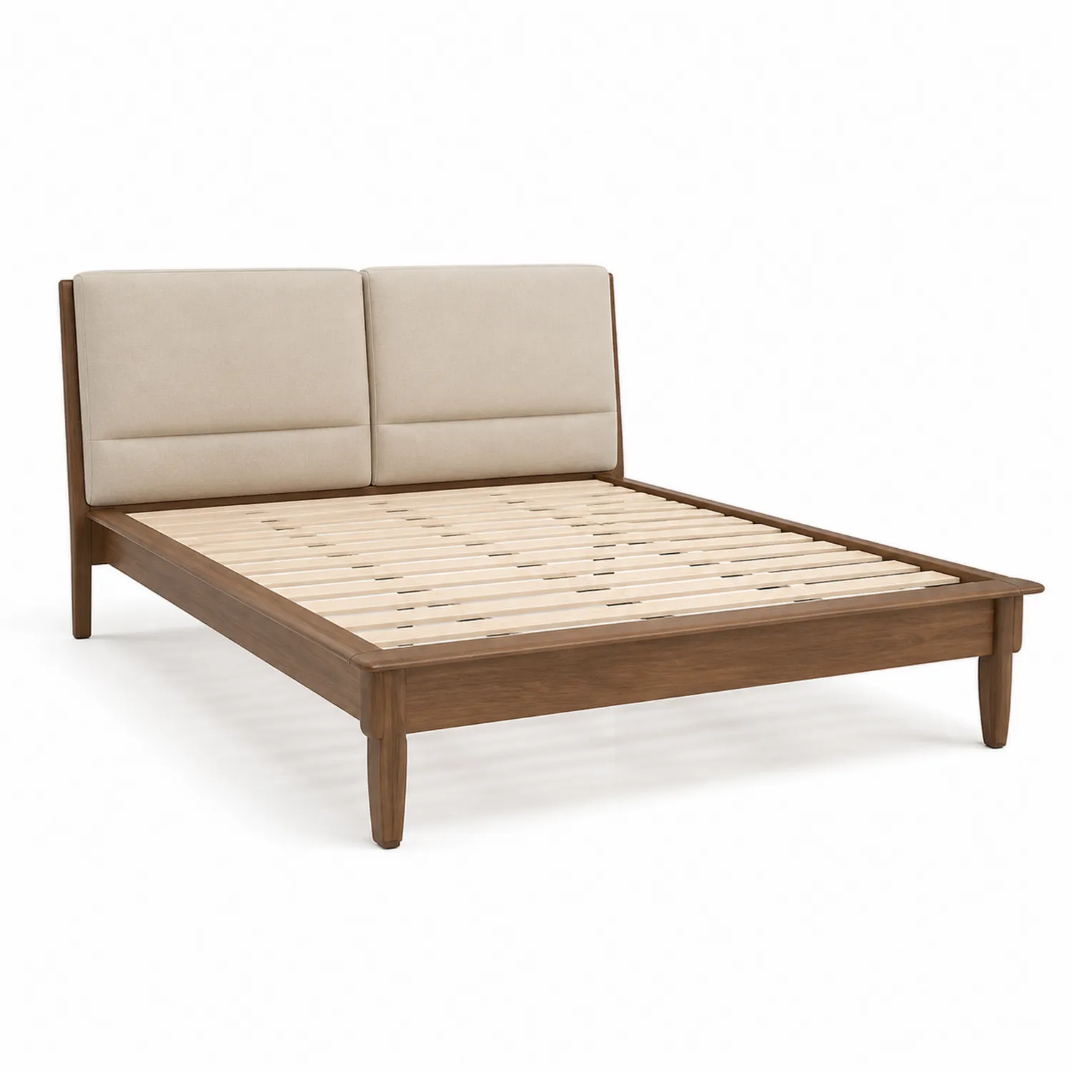 Letto Piattaforma in Legno Massello e Poliestere Beige 160x200 cm