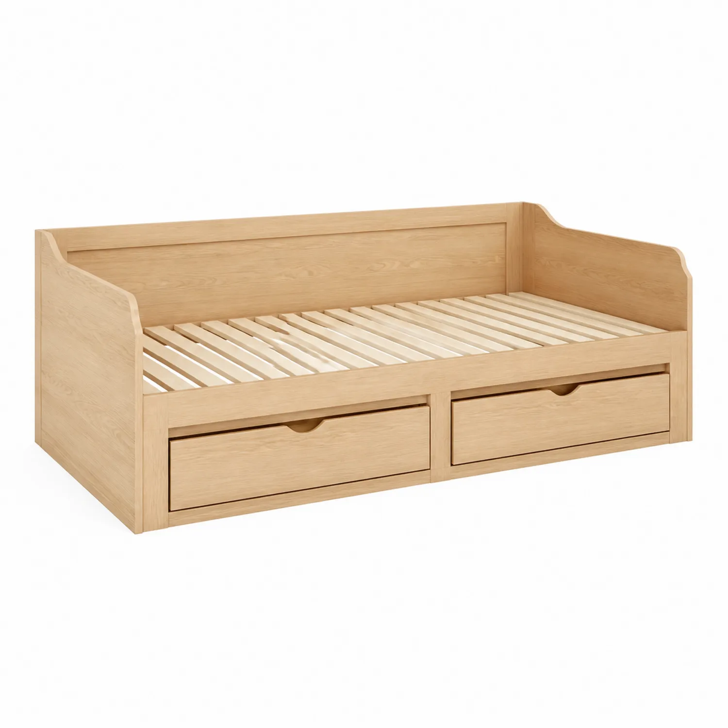 Letto Divano in Legno di Quercia con Cassetti e Struttura a Doghe 200x90 cm