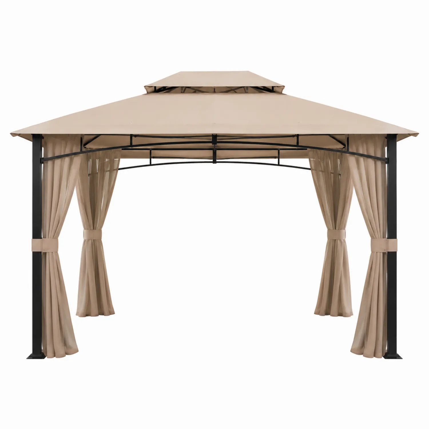 Gazebo in Acciaio con Tettoia in Poliestere Beige 3x3m