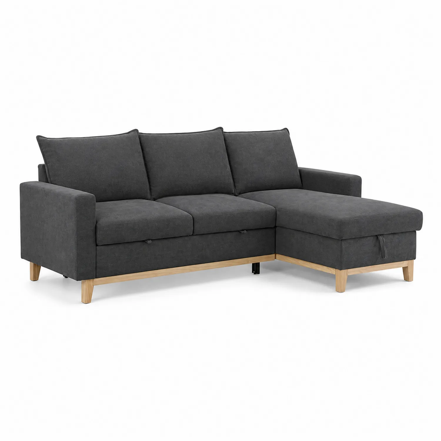 Divano angolare 3 posti in tessuto con chaise longue