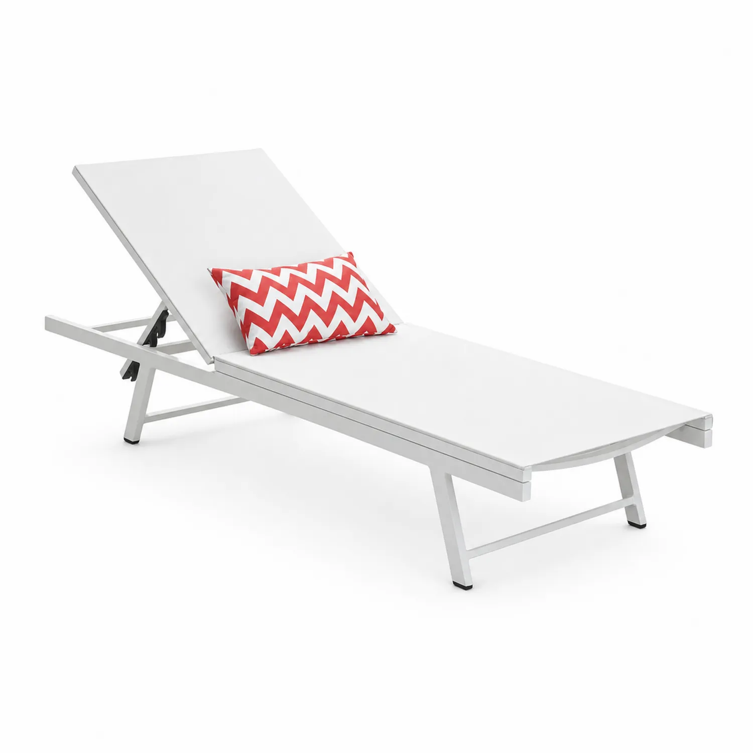 Lettino in Alluminio Bianco con Cuscino Decorativo Rosso Zigzag