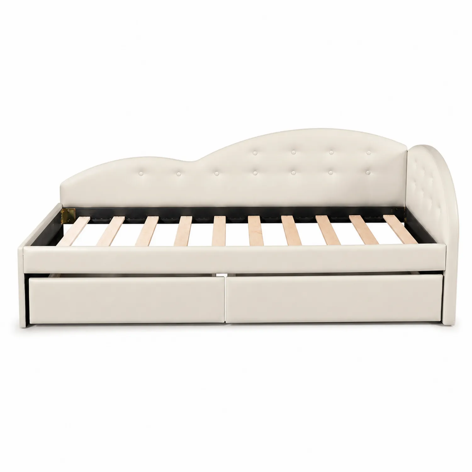 Letto singolo in pelle sintetica con cassetti bianco 200x90x95 cm